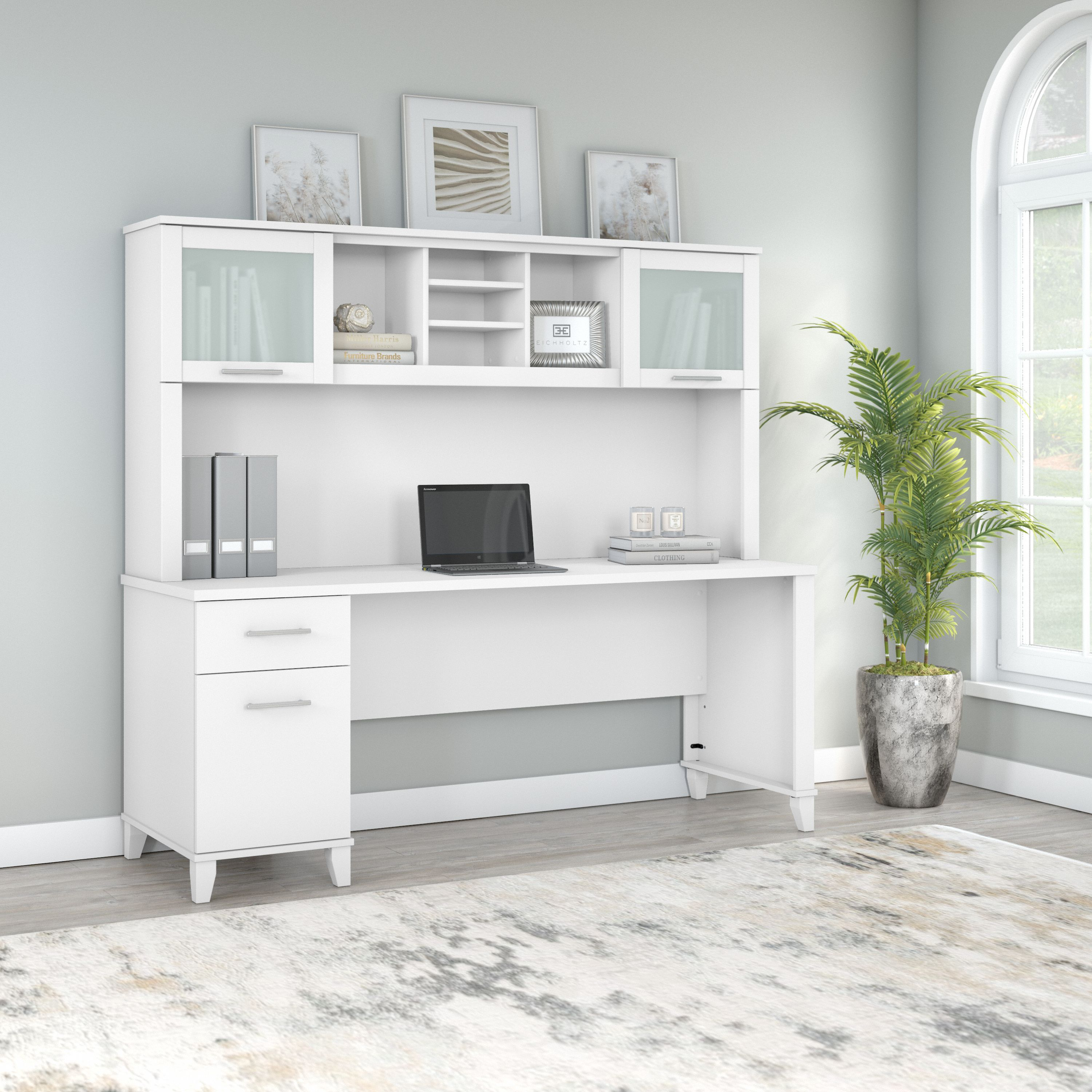 Shop Bush Furniture Somerset 72W Office Desk with Drawers and Hutch 01 SET018WH #color_white
