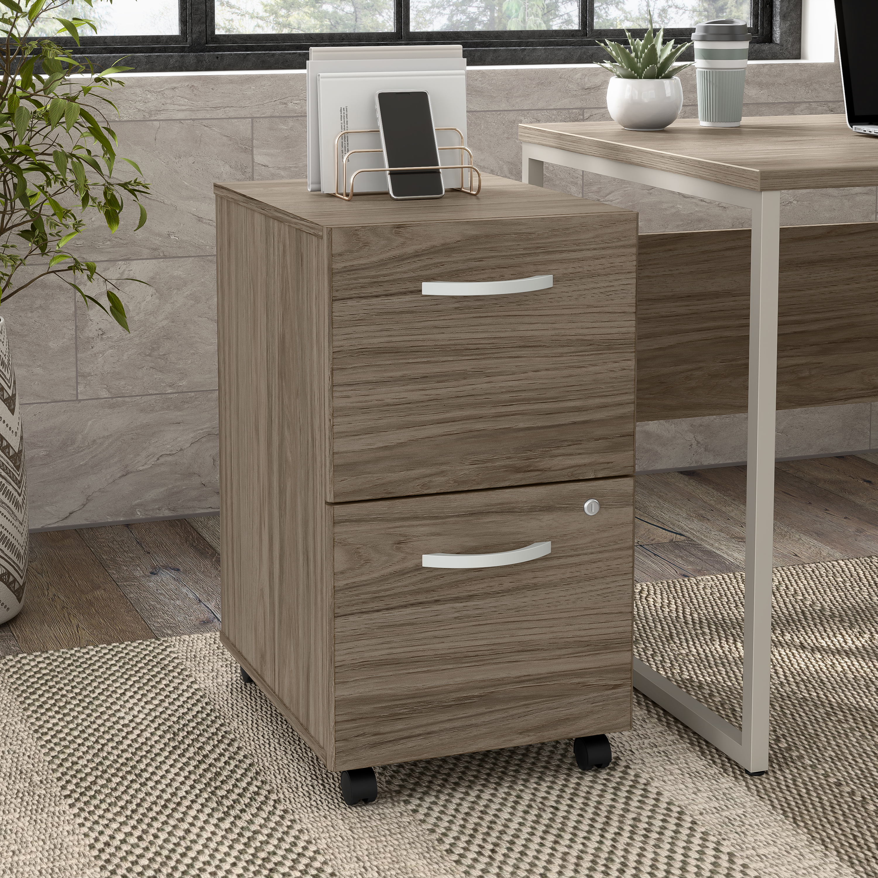 Shop Bush Business Furniture Hybrid 2 Drawer Mobile File Cabinet - Assembled 01 HYF116MHSU-Z #color_modern hickory