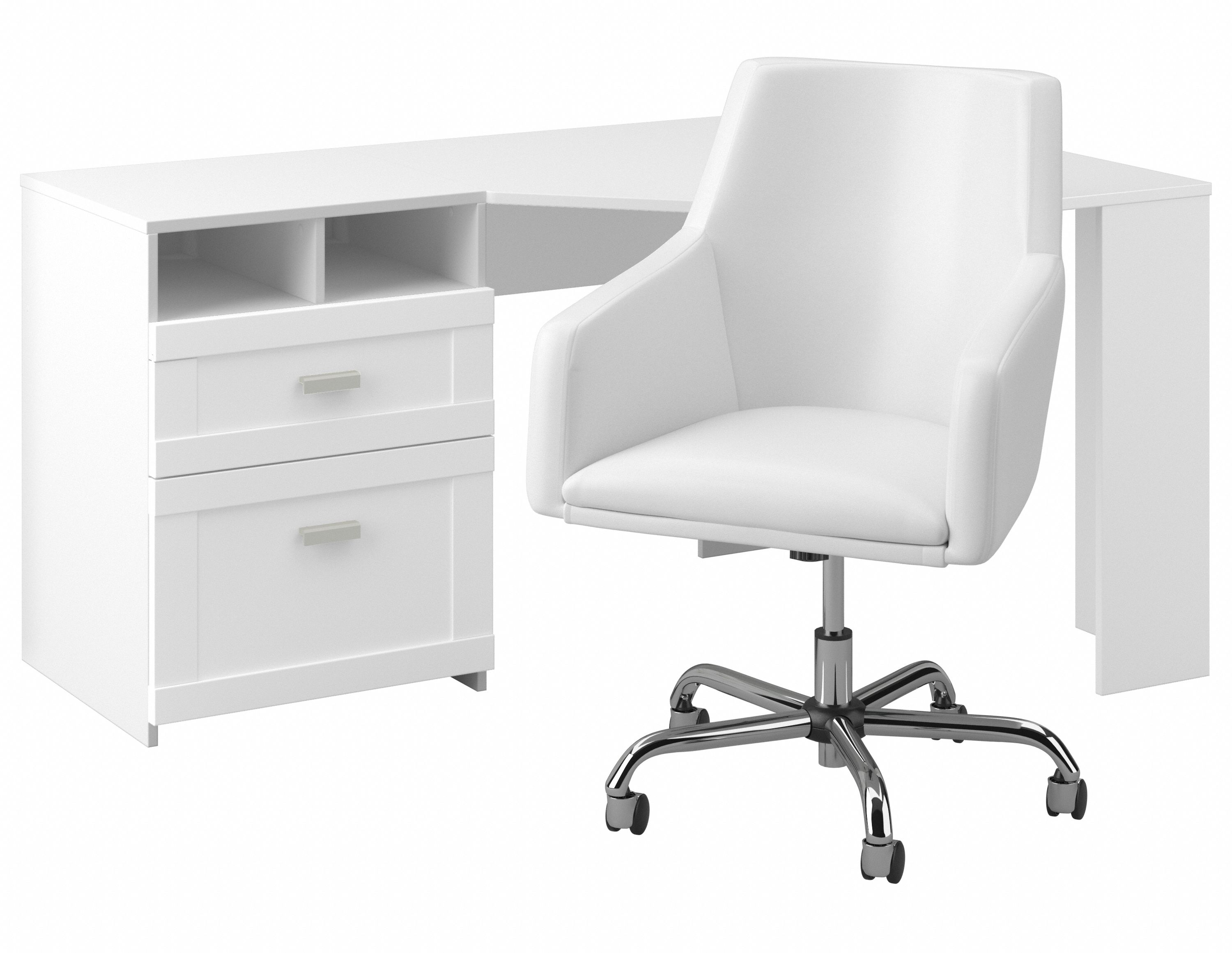 Shop Bush Furniture Wheaton 60W Reversible Corner Desk and Chair Set 02 WH003WH #color_pure white