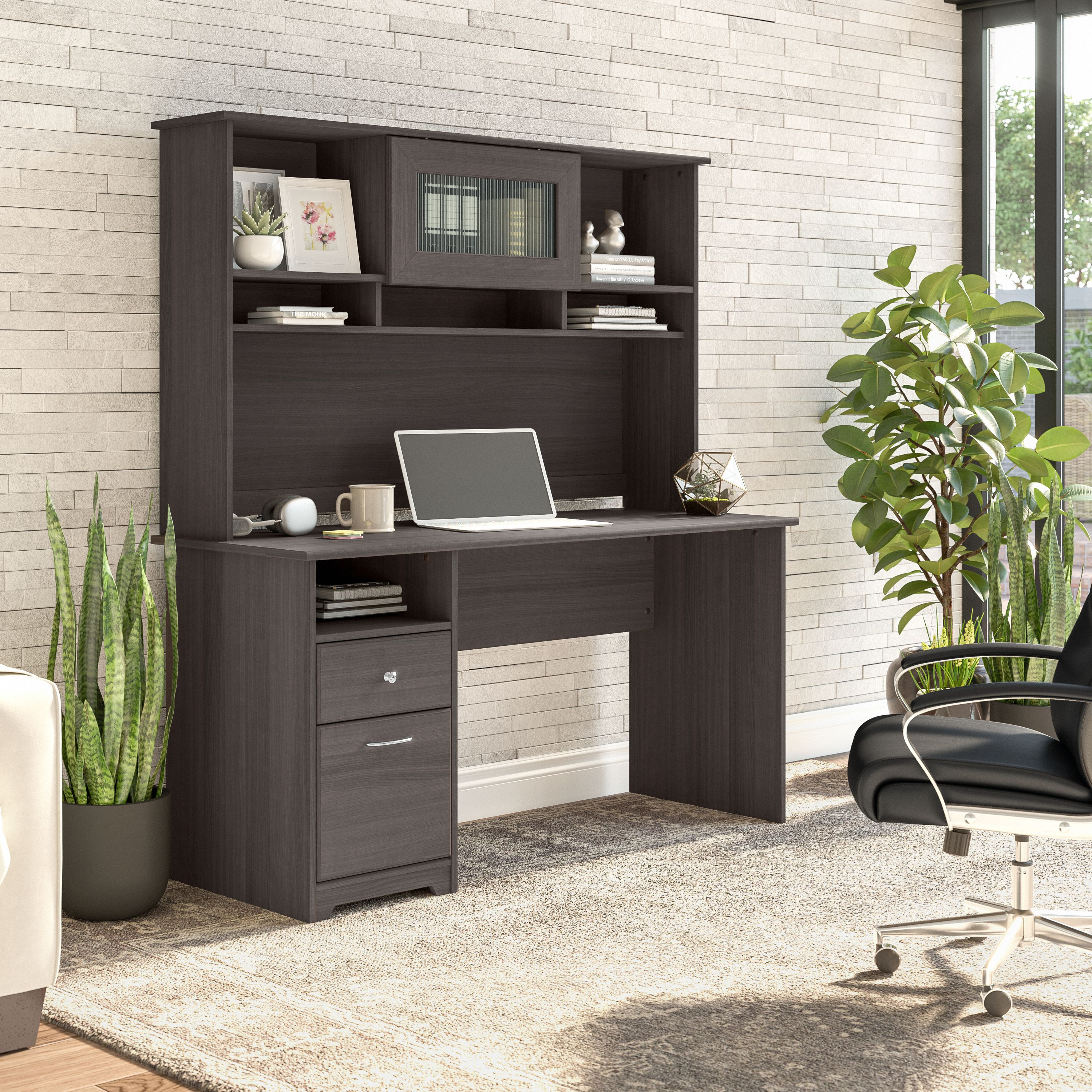 Shop Bush Furniture Cabot 60W Computer Desk with Hutch 01 CAB042HRG #color_heather gray
