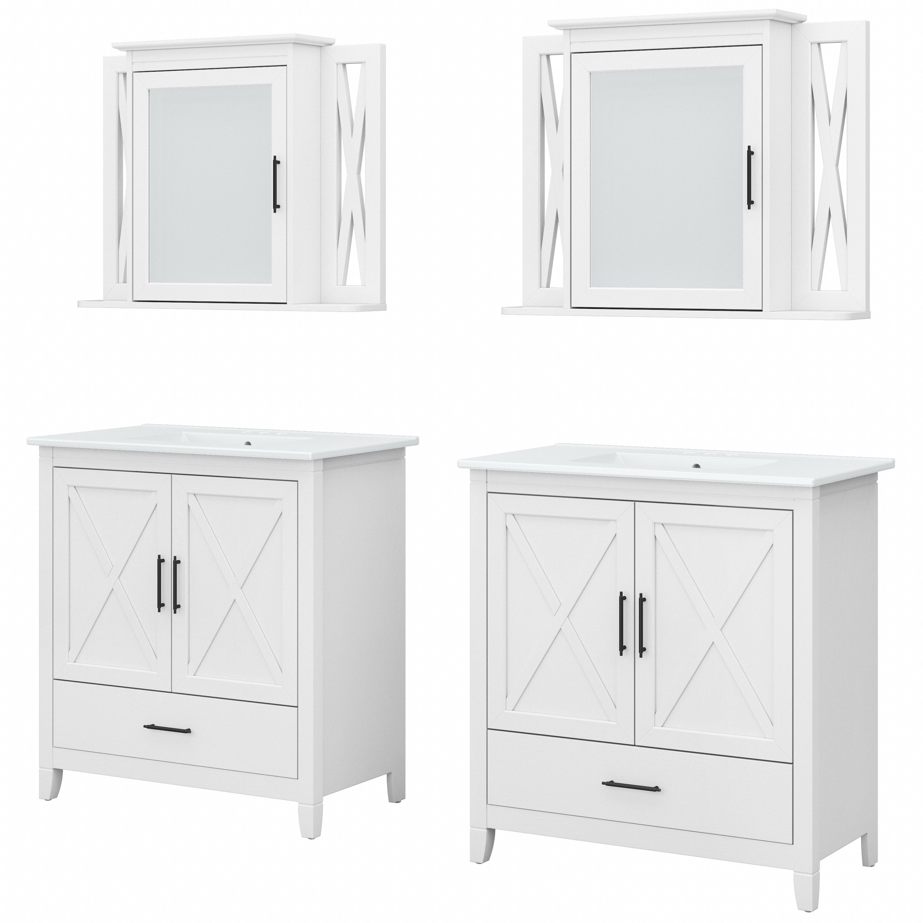 Shop Bush Furniture Key West 64W Double Vanity Set with Sinks and Medicine Cabinets 02 KWS042WAS #color_white ash