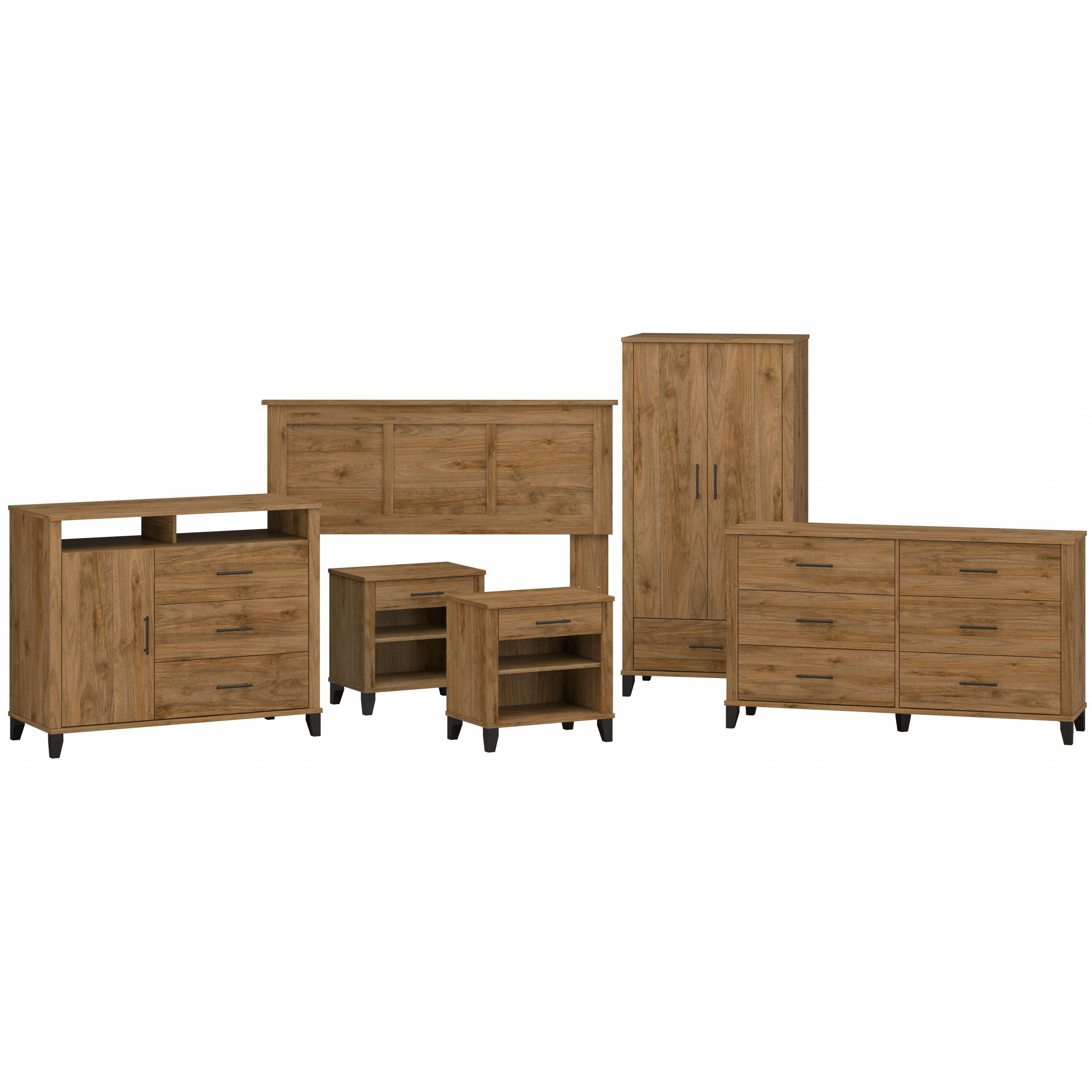 Shop Bush Furniture Somerset 6 Piece Bedroom Set with Full/Queen Size Headboard and Storage 02 SET037FW #color_fresh walnut