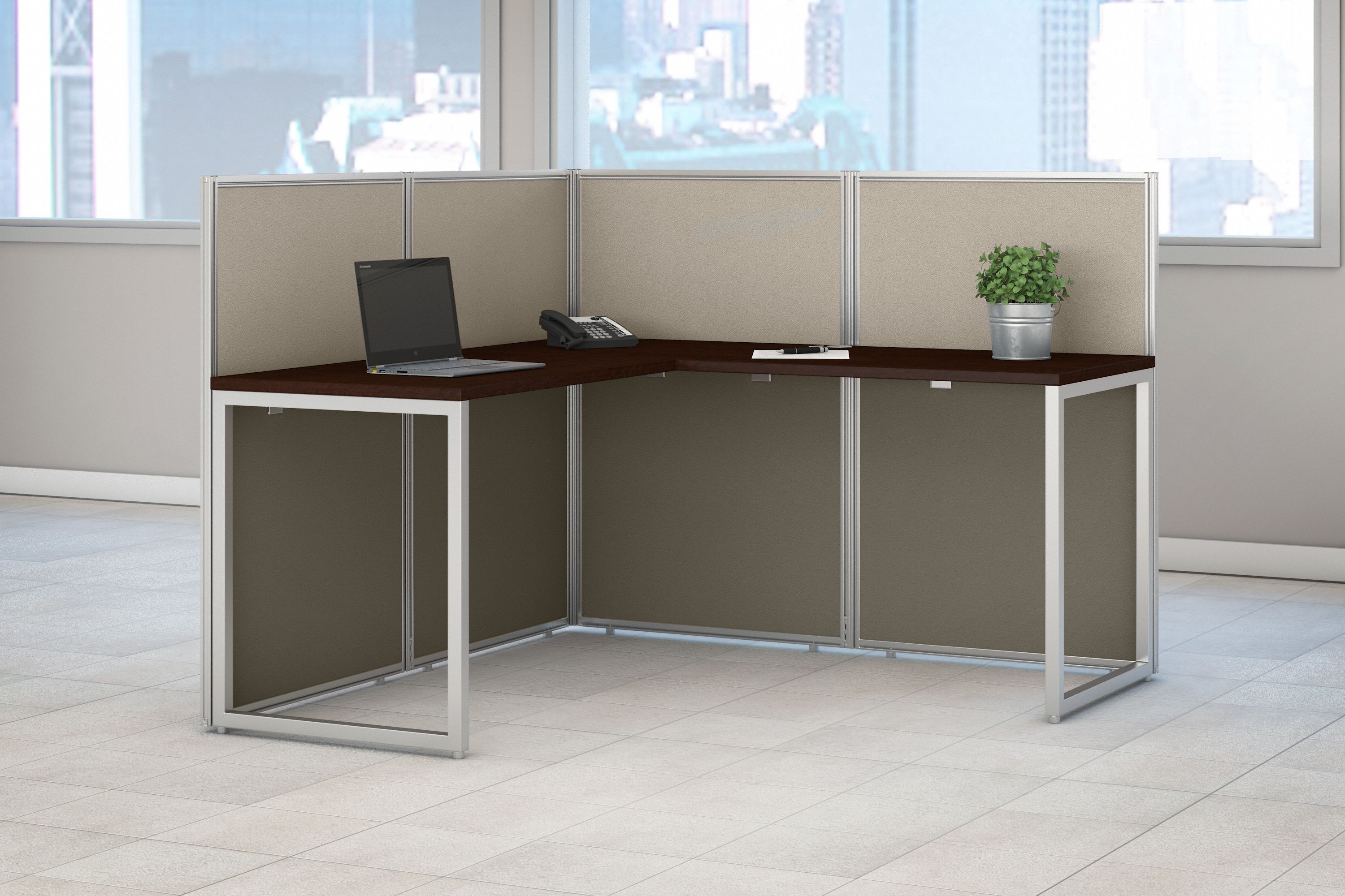 Shop Bush Business Furniture Easy Office 60W L Shaped Cubicle Desk Workstation with 45H Panels 01 EOD360MR-03K #color_mocha cherry