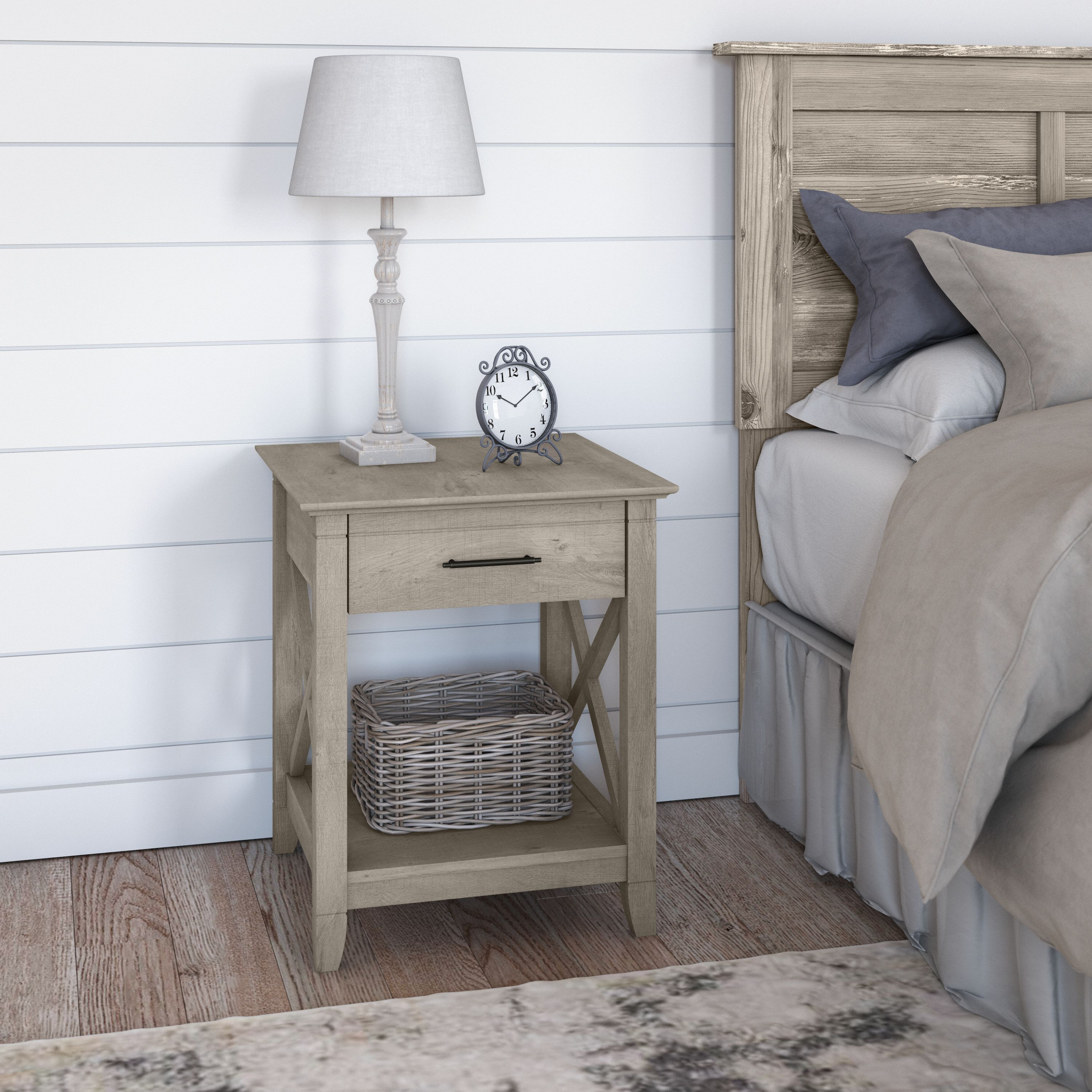 Shop Bush Furniture Key West Nightstand with Drawer 01 KWT120WG-Z #color_washed gray
