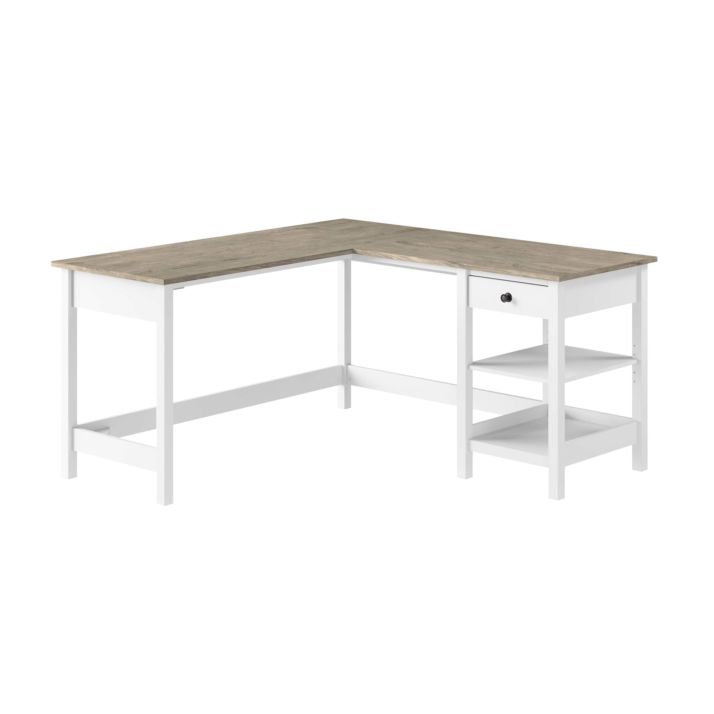 Shop Bush Furniture Mayfield 60W L Shaped Computer Desk with Storage 02 MAD260GW2-03 #color_shiplap gray/pure white