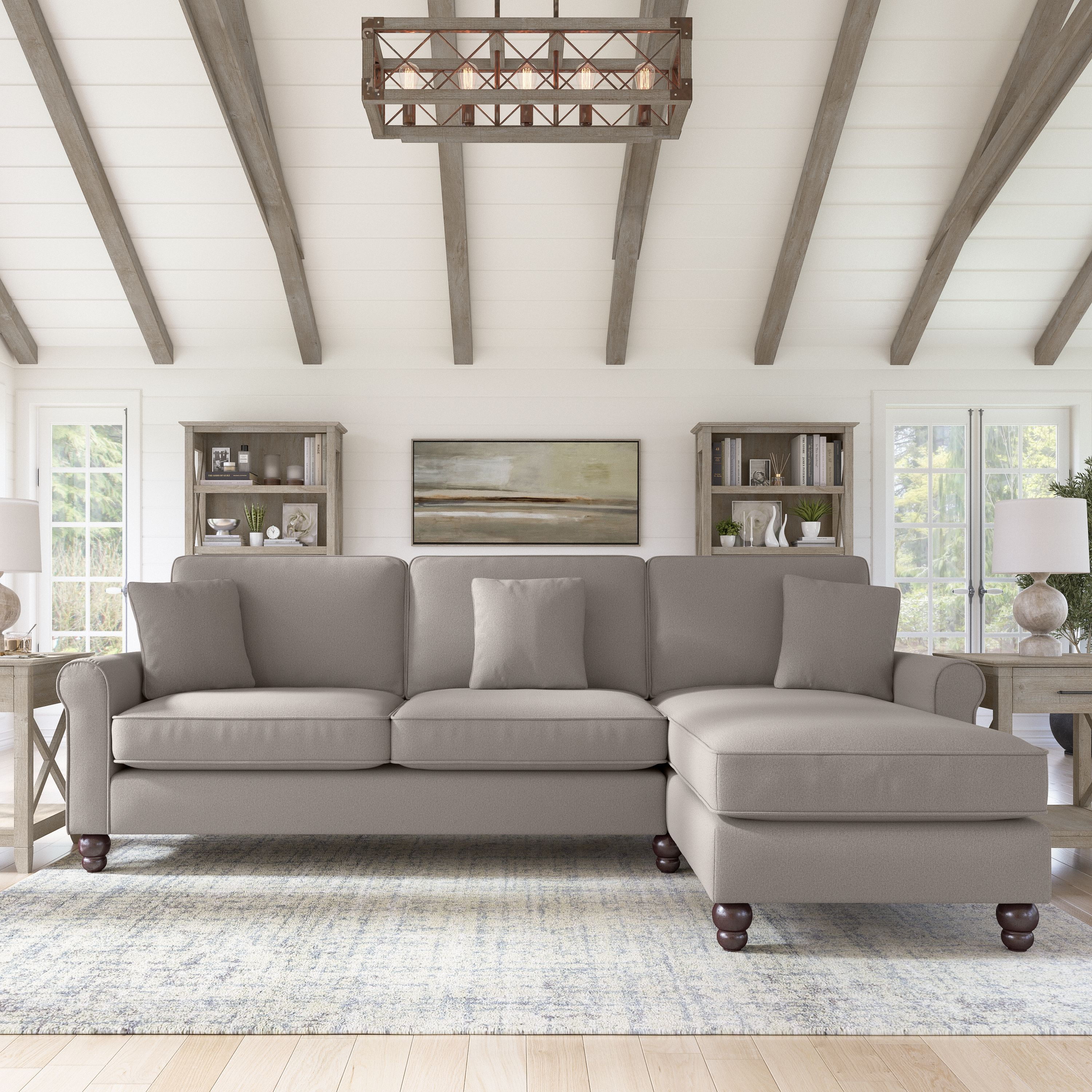 Shop Bush Furniture Hudson 102W Sectional Couch with Reversible Chaise Lounge 01 HDY102BBGH-03K #color_beige herringbone fabric