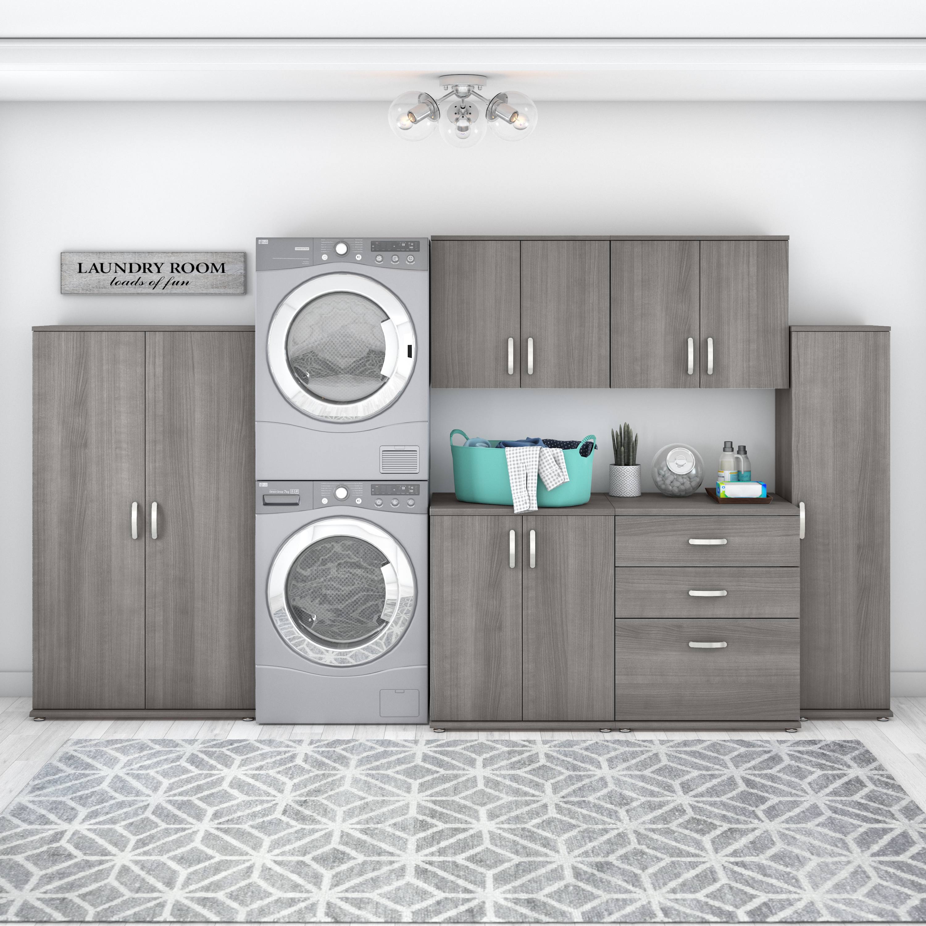 Shop Bush Business Furniture Universal 6 Piece Modular Laundry Room Storage Set with Floor and Wall Cabinets 01 LNS002PG #color_platinum gray