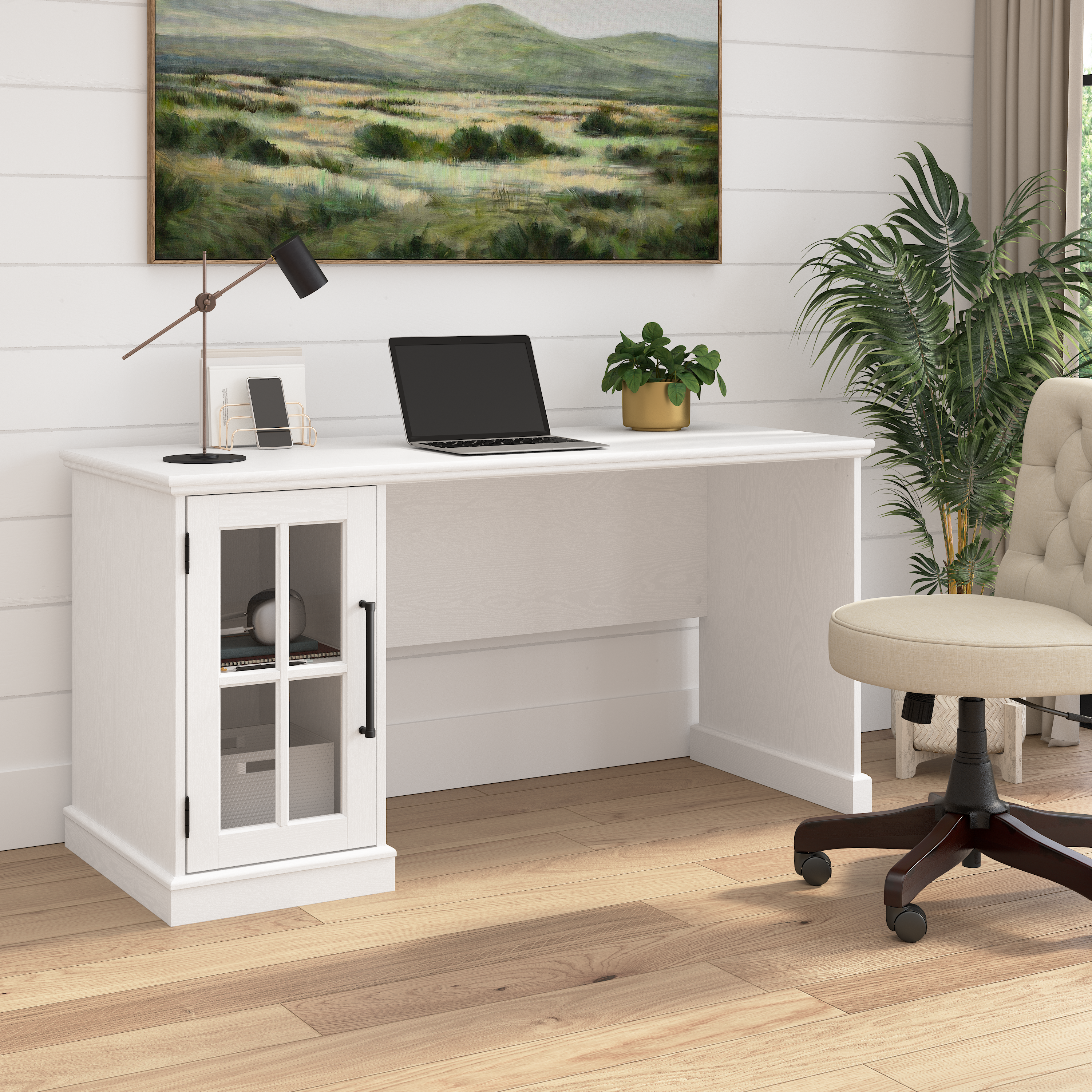 Shop Bush Furniture Westbrook 60W Computer Desk with Storage Cabinet 01 WBD260WAS-03 #color_white ash