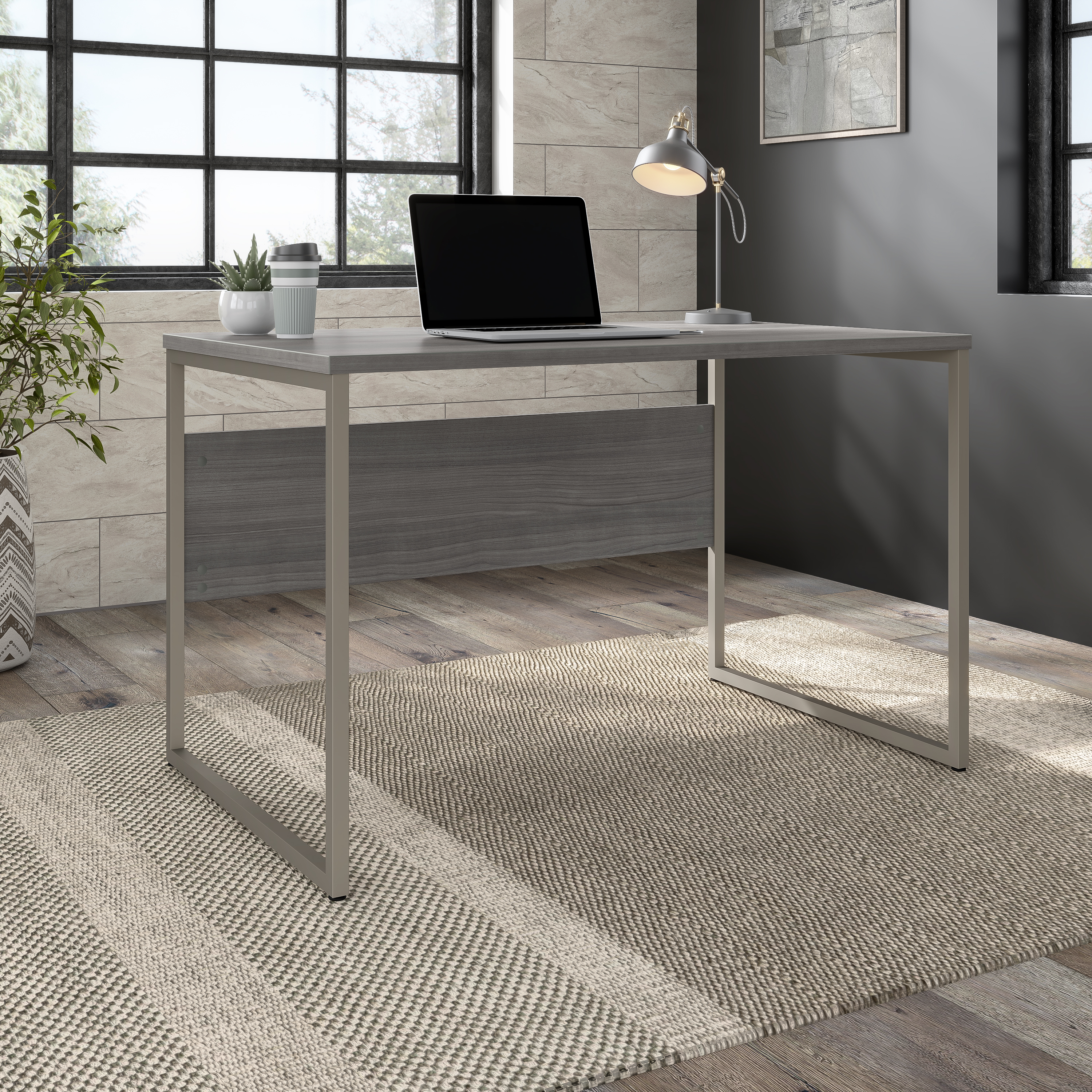 Shop Bush Business Furniture Hybrid 48W x 30D Computer Table Desk with Metal Legs 01 HYD248PG #color_platinum gray