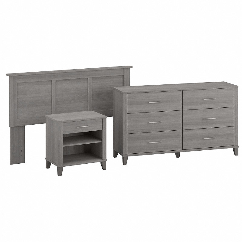 Shop Bush Furniture Somerset Full/Queen Size Headboard, Dresser and Nightstand Bedroom Set 02 SET003PG #color_platinum gray