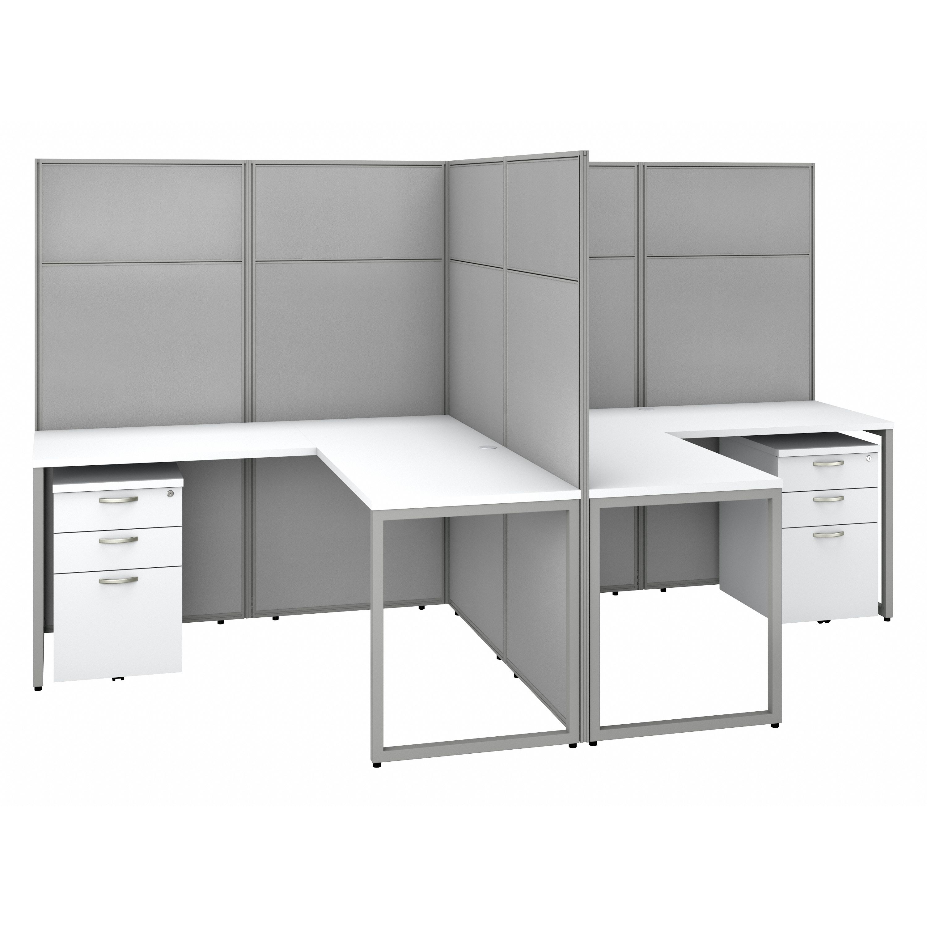 Shop Bush Business Furniture Easy Office 60W 2 Person L Shaped Cubicle Desk with Drawers and 66H Panels 02 EODH56SWH-03K #color_pure white/silver gray fabric