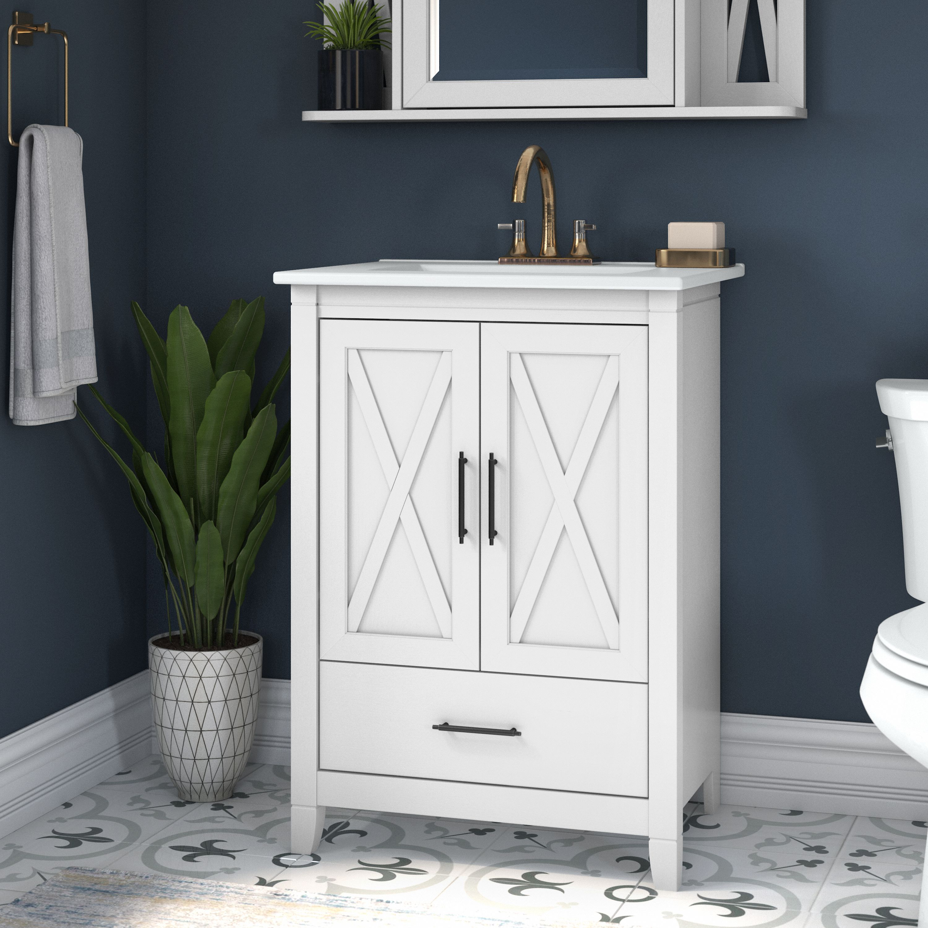 Shop Bush Furniture Key West 24W Bathroom Vanity with Sink 01 KWVN124WAS-03K #color_white ash