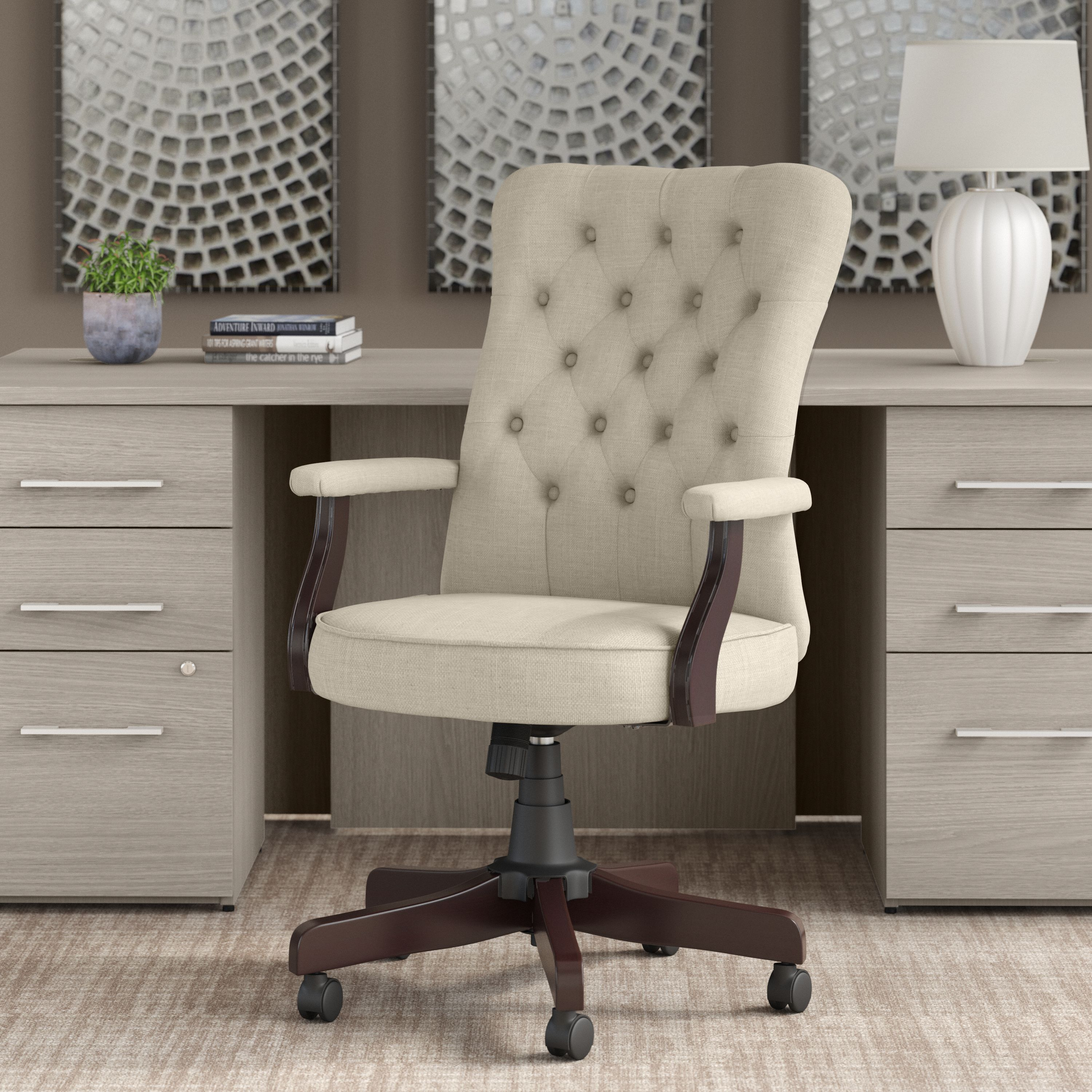 Shop Bush Business Furniture Arden Lane High Back Tufted Office Chair with Arms 01 CH2303CRF-03 #color_cream fabric