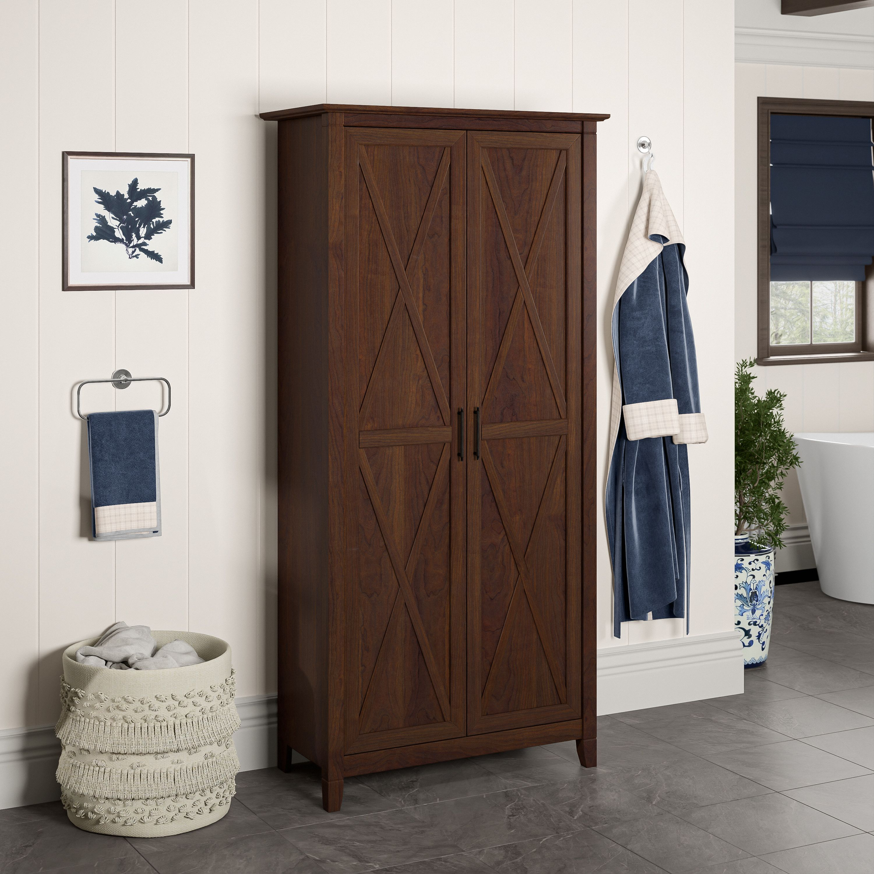 Shop Bush Furniture Key West Bathroom Storage Cabinet with Doors 01 KWS266BC-Z1 #color_bing cherry