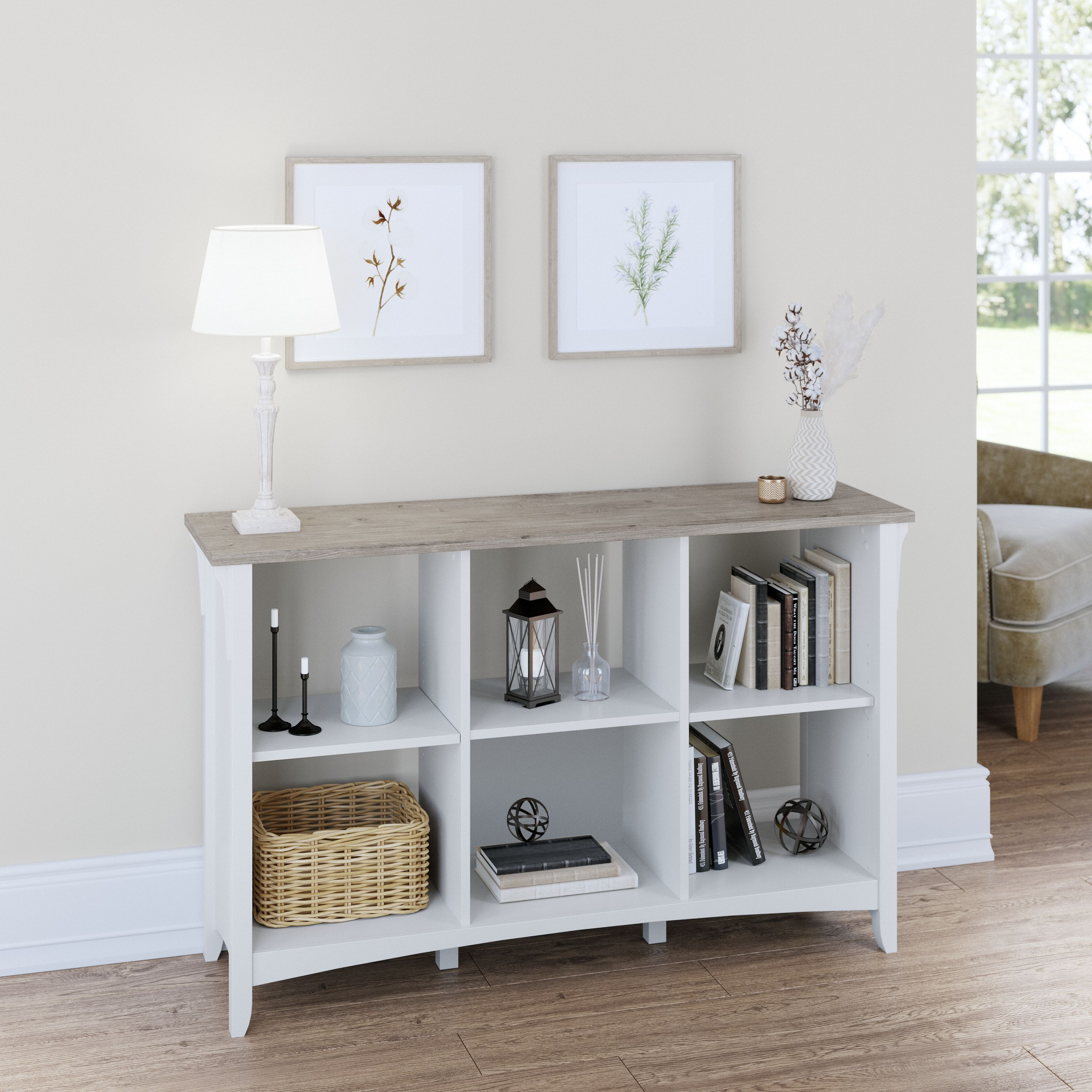 Shop Bush Furniture Salinas 6 Cube Organizer 01 SAB148G2W-03 #color_shiplap gray/pure white