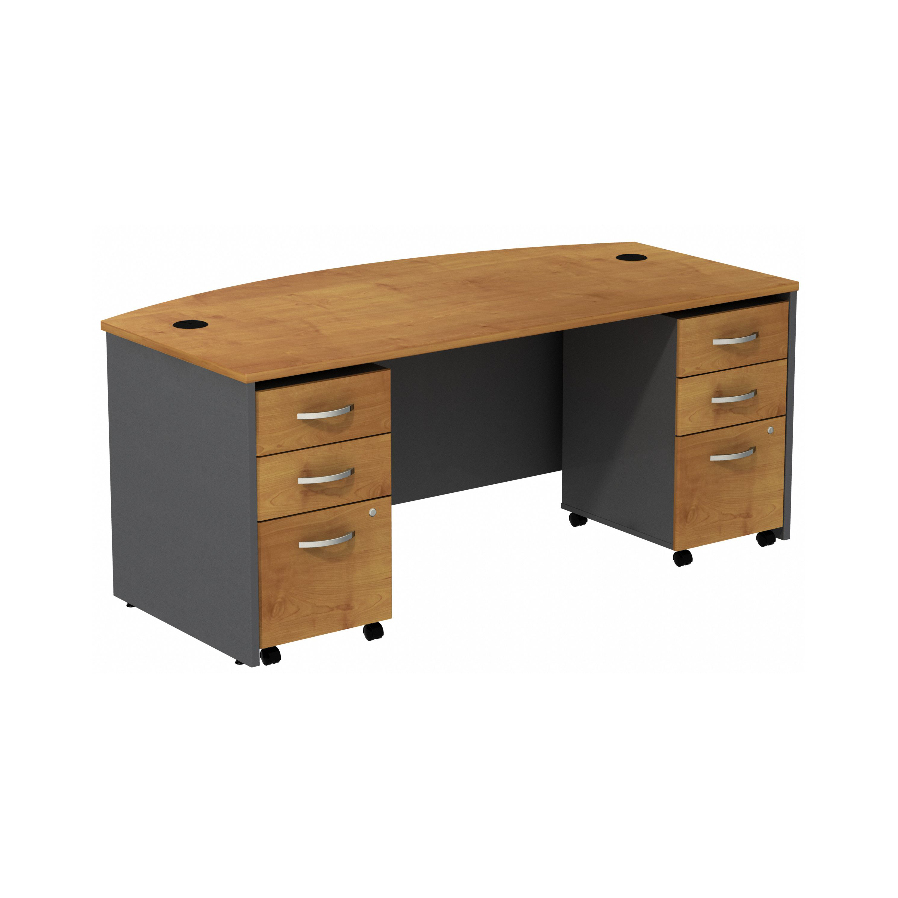 Shop Bush Business Furniture Series C Bow Front Desk with (2) 3 Drawer Mobile Pedestals 02 SRC013NCSU #color_natural cherry/graphite gray