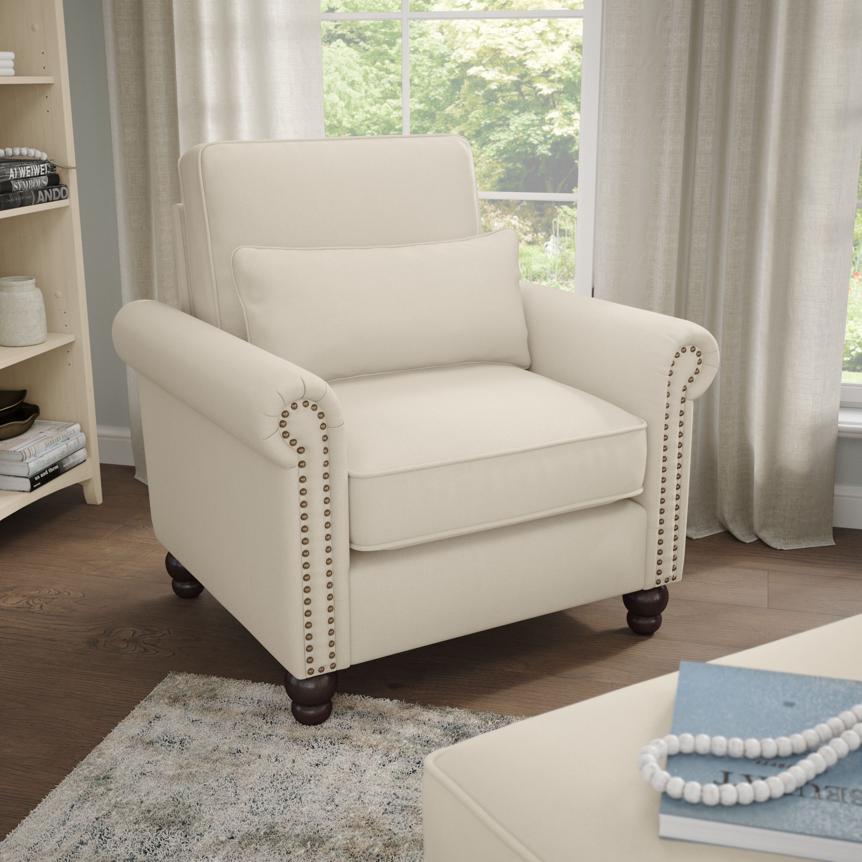 Shop Bush Furniture Coventry Accent Chair with Arms 01 CVK36BCRH-03 #color_cream herringbone fabric