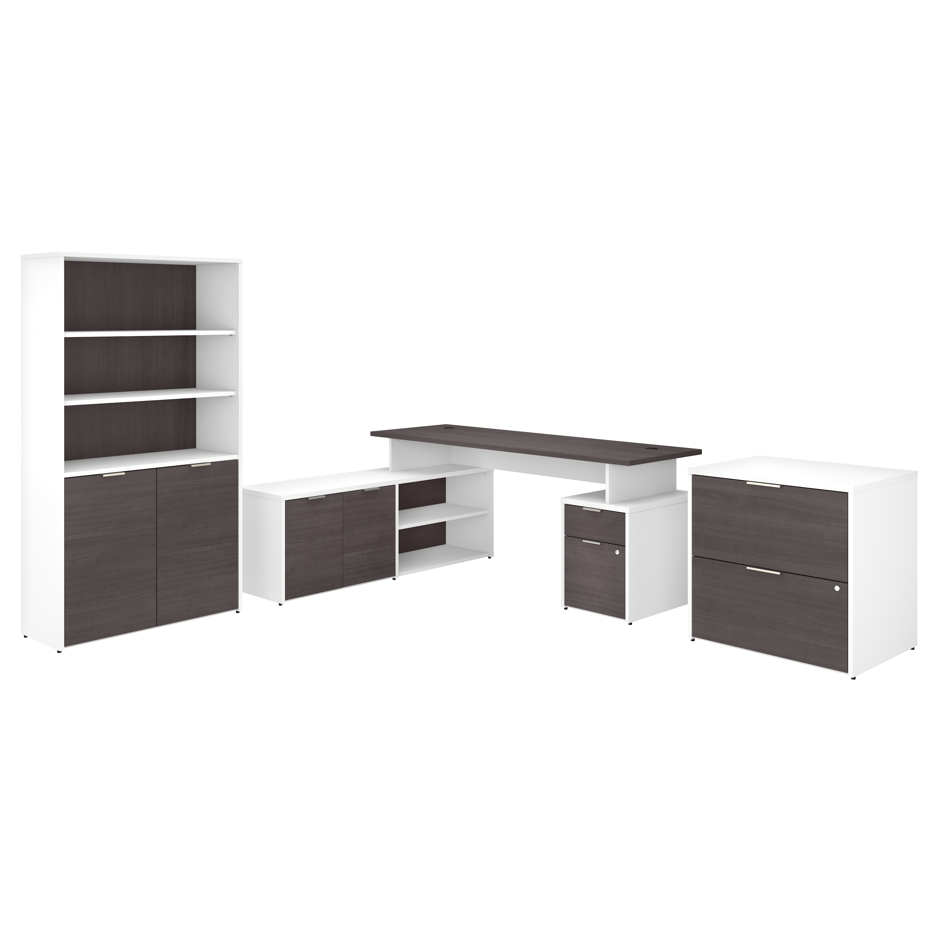 Shop Bush Business Furniture Jamestown 72W L Shaped Desk with Lateral File Cabinet and 5 Shelf Bookcase 02 JTN011SGWHSU #color_storm gray/white