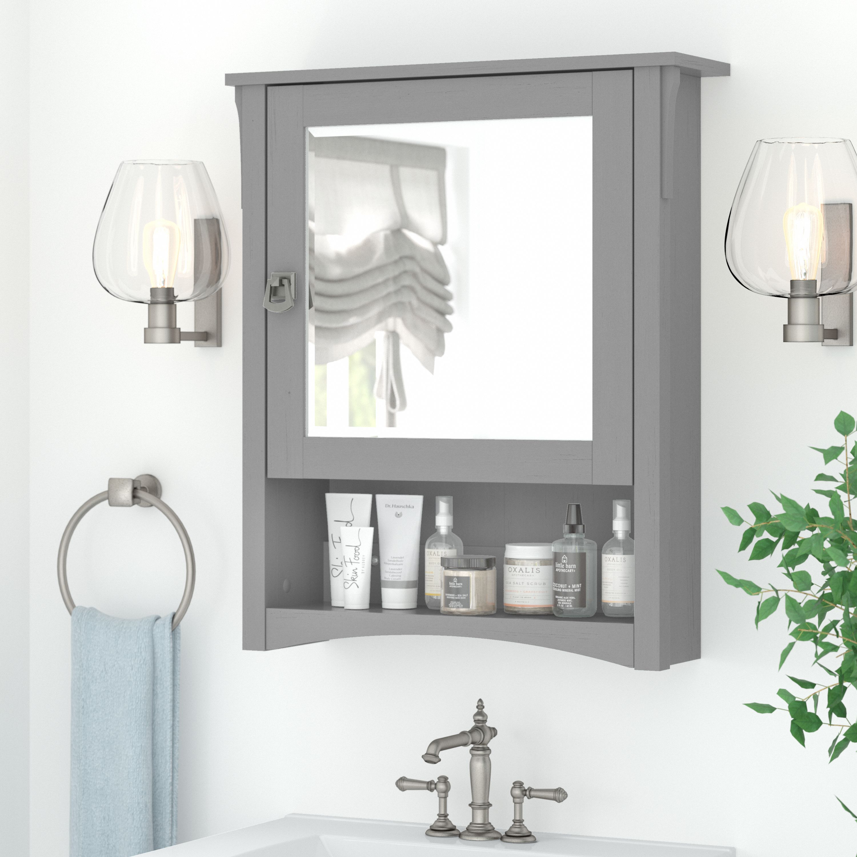 Shop Bush Furniture Salinas Bathroom Medicine Cabinet with Mirror 01 SAWS224CG-03 #color_cape cod gray