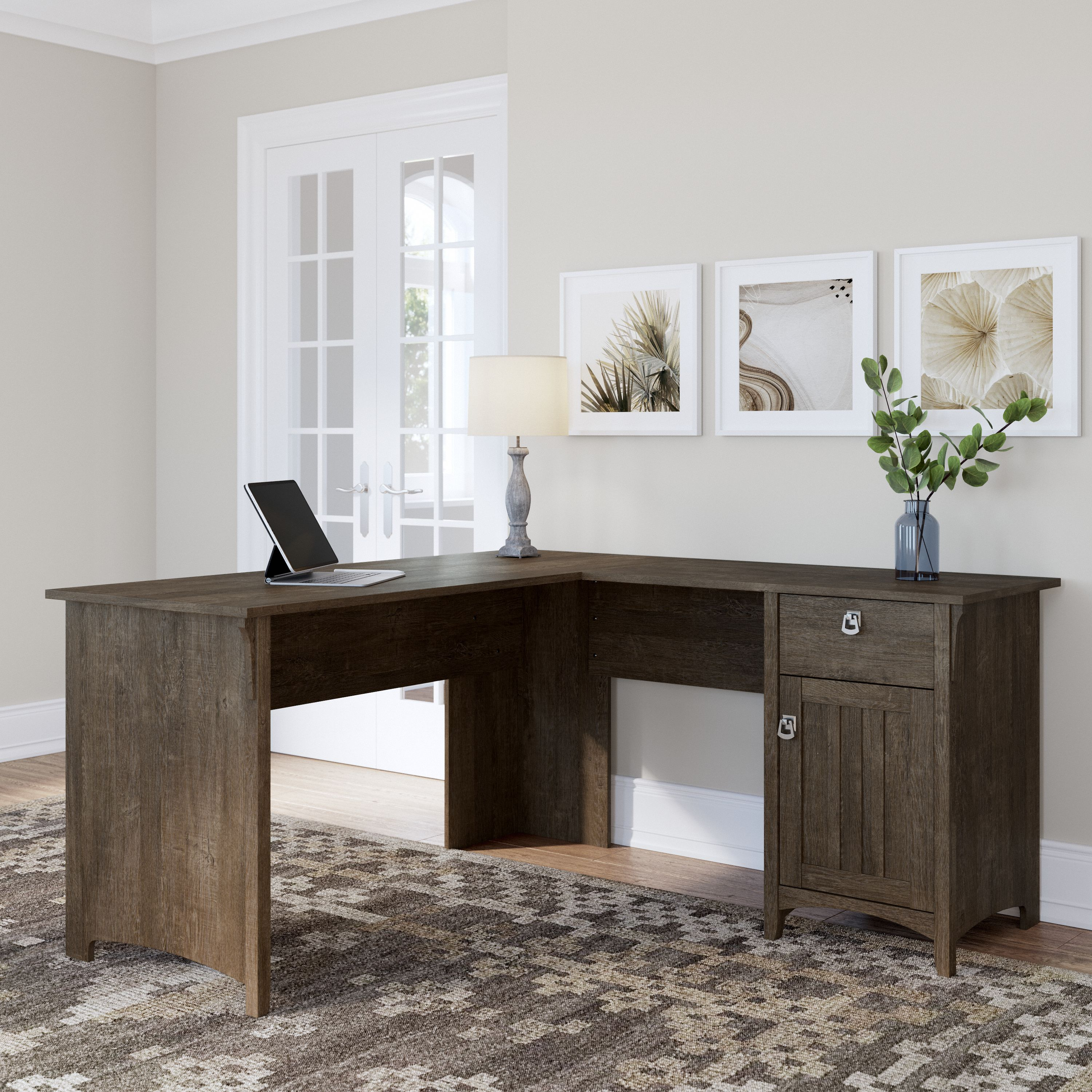 Shop Bush Furniture Salinas 60W L Shaped Desk with Storage 01 SAD160ABR-03 #color_ash brown