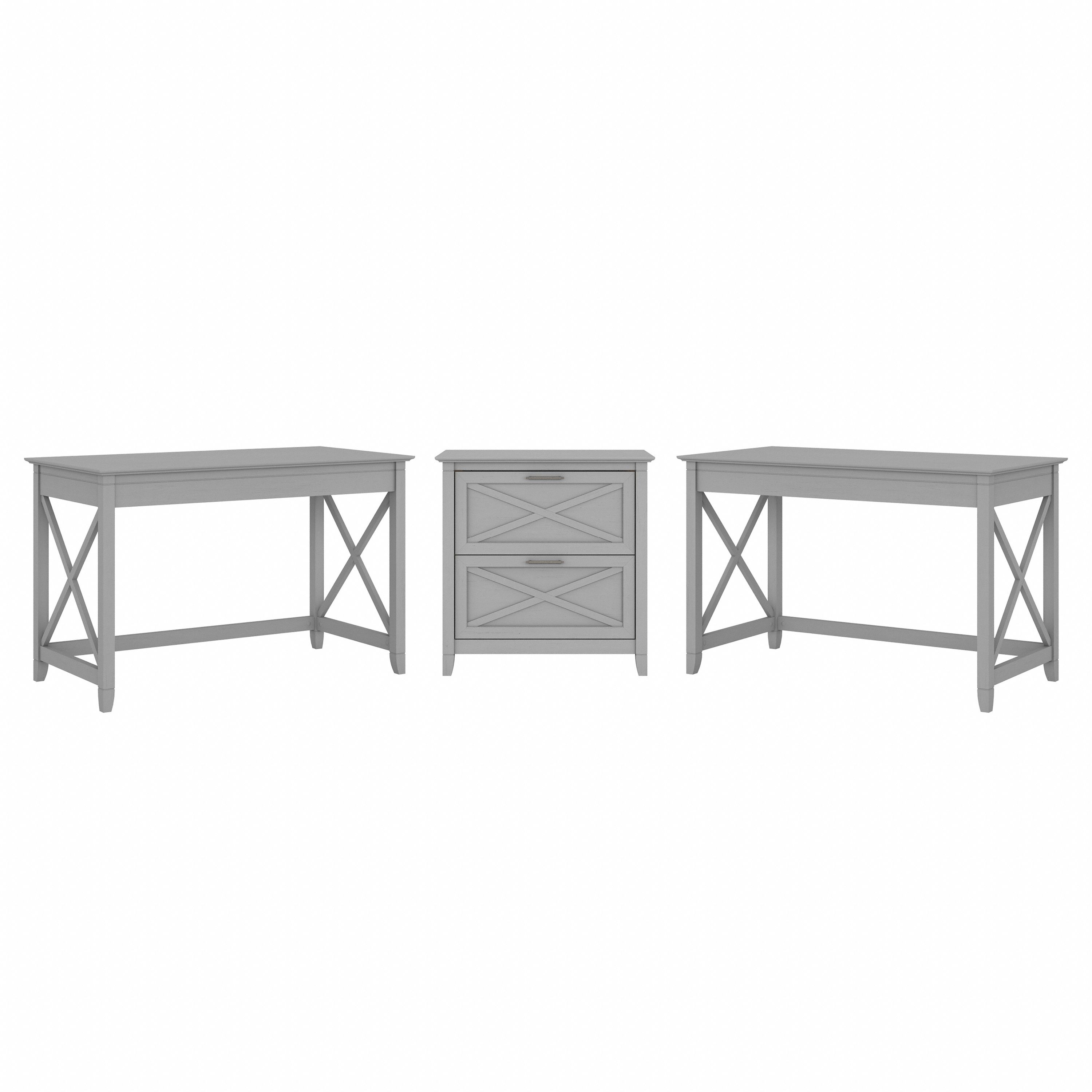 Shop Bush Furniture Key West 2 Person Desk Set with Lateral File Cabinet 02 KWS047CG #color_cape cod gray