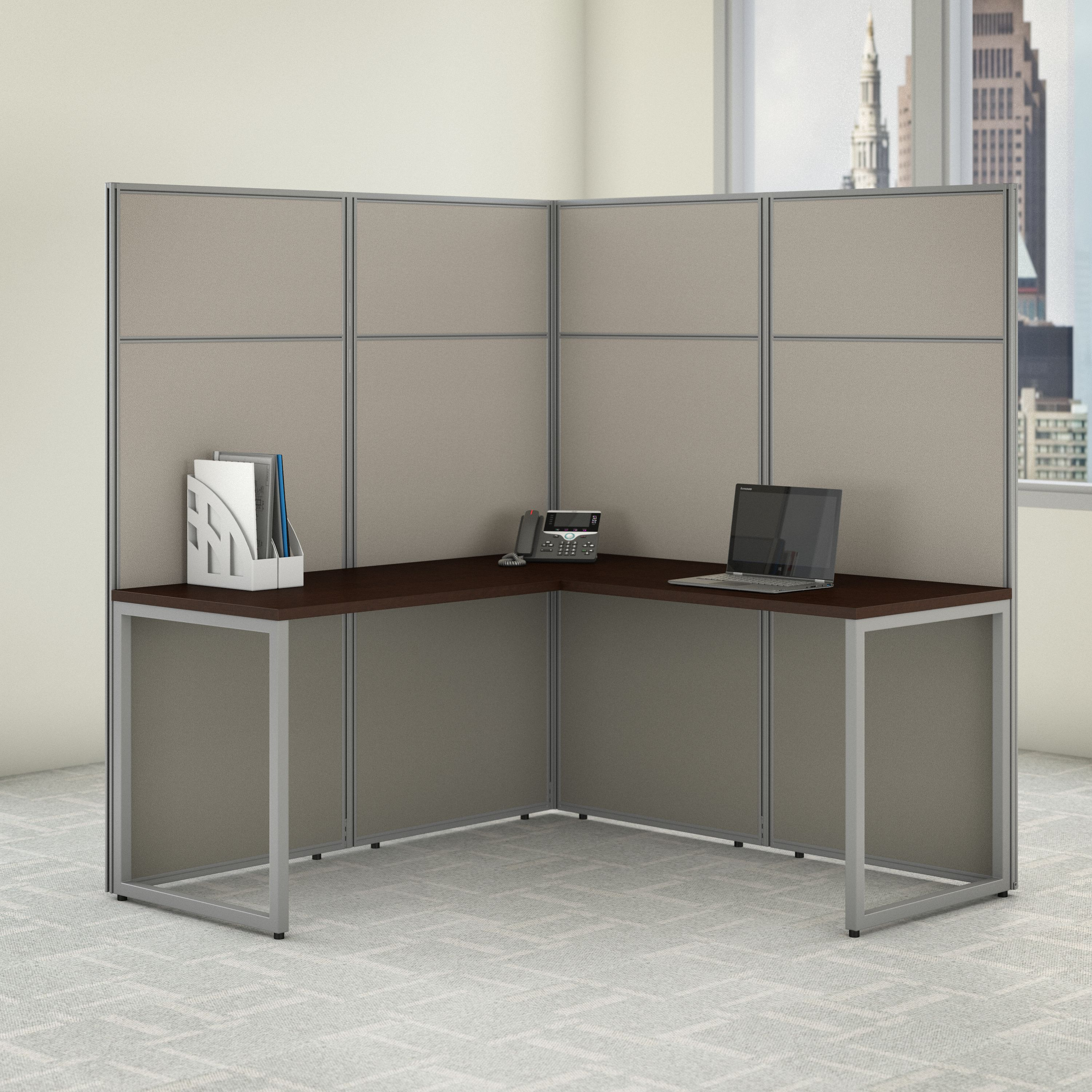 Shop Bush Business Furniture Easy Office 60W L Shaped Cubicle Desk Workstation with 66H Panels 01 EODH360MR-03K #color_mocha cherry