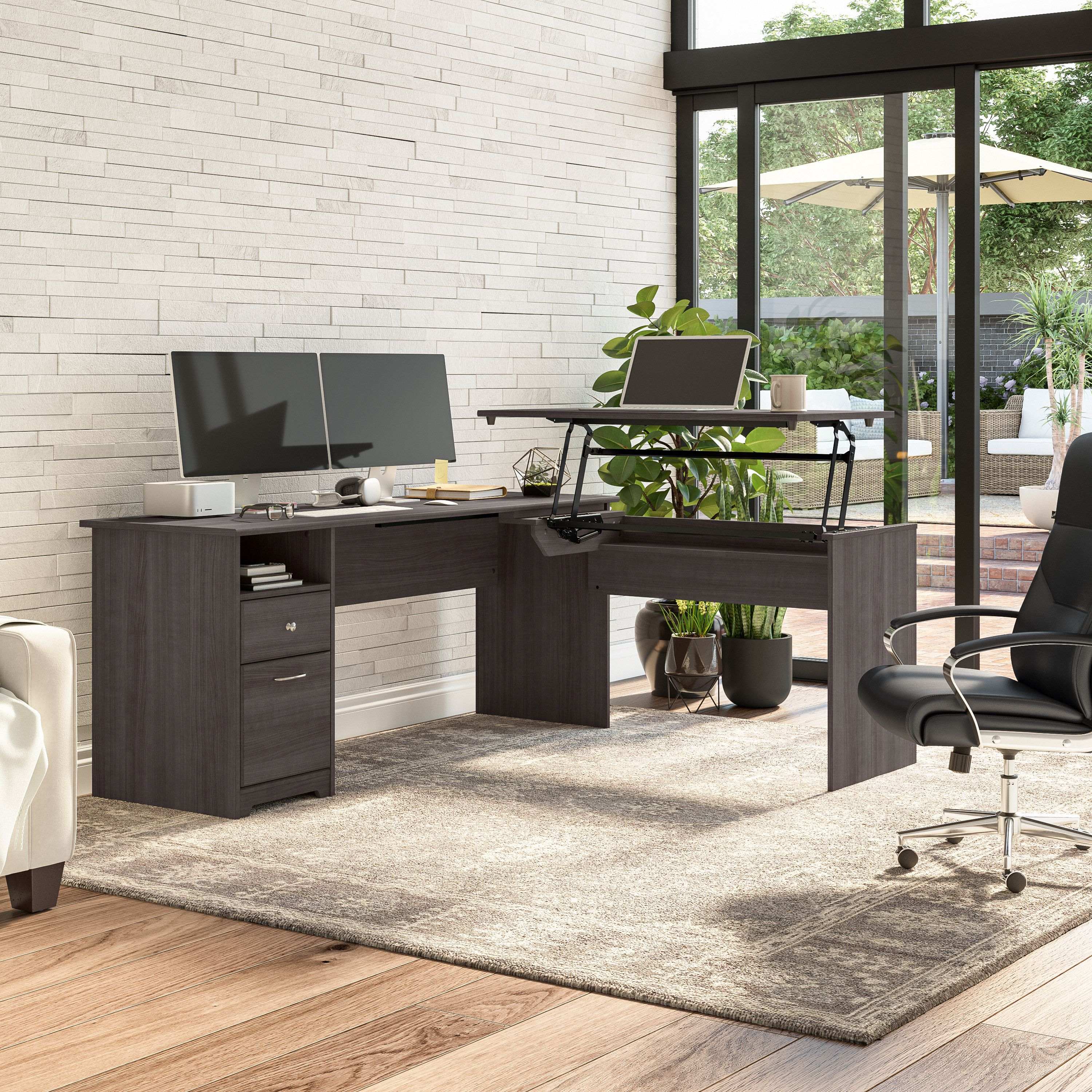 Shop Bush Furniture Cabot 72W 3 Position Sit to Stand L Shaped Desk 01 CAB050HRG #color_heather gray