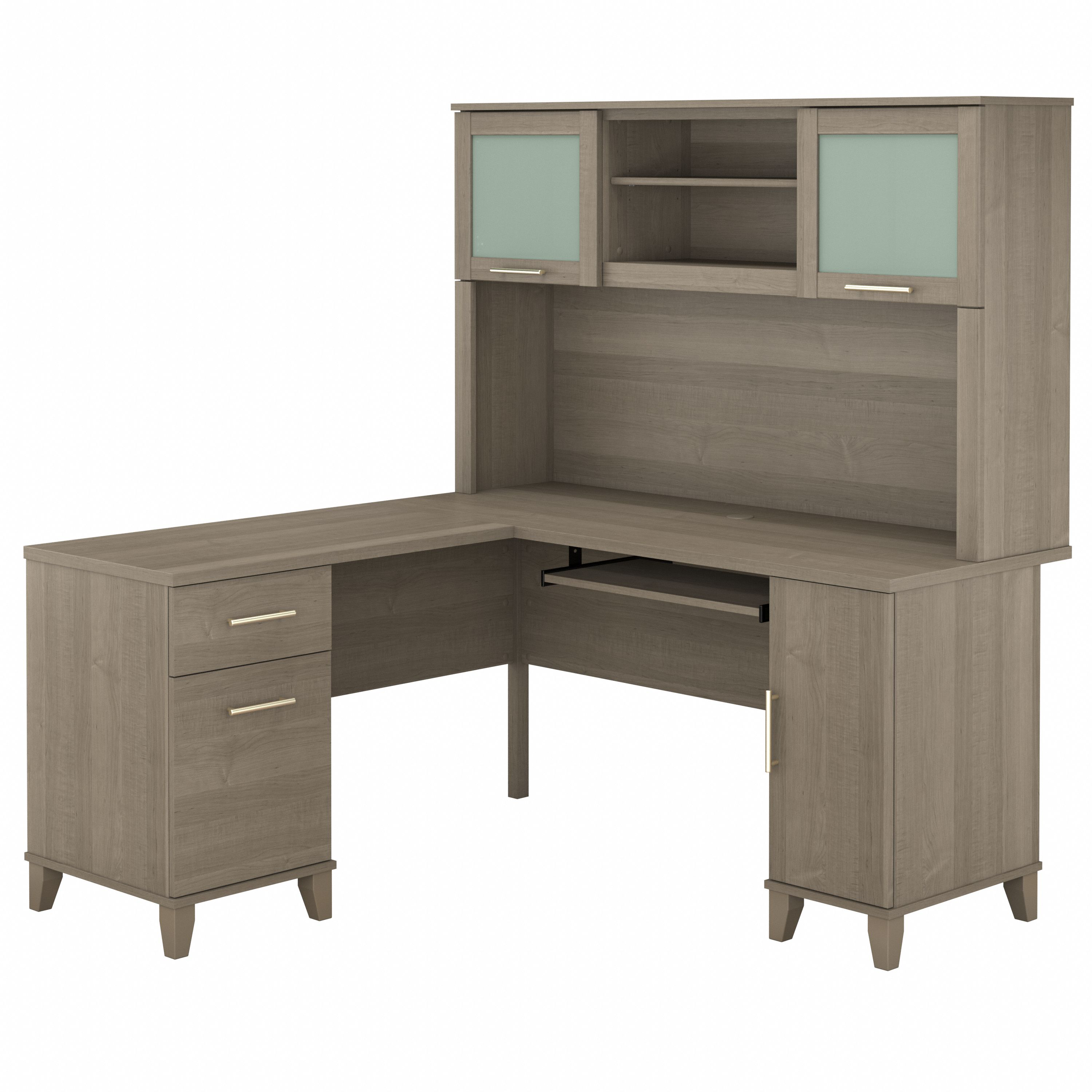 Shop Bush Furniture Somerset 60W L Shaped Desk with Hutch 02 SET002AG #color_ash gray