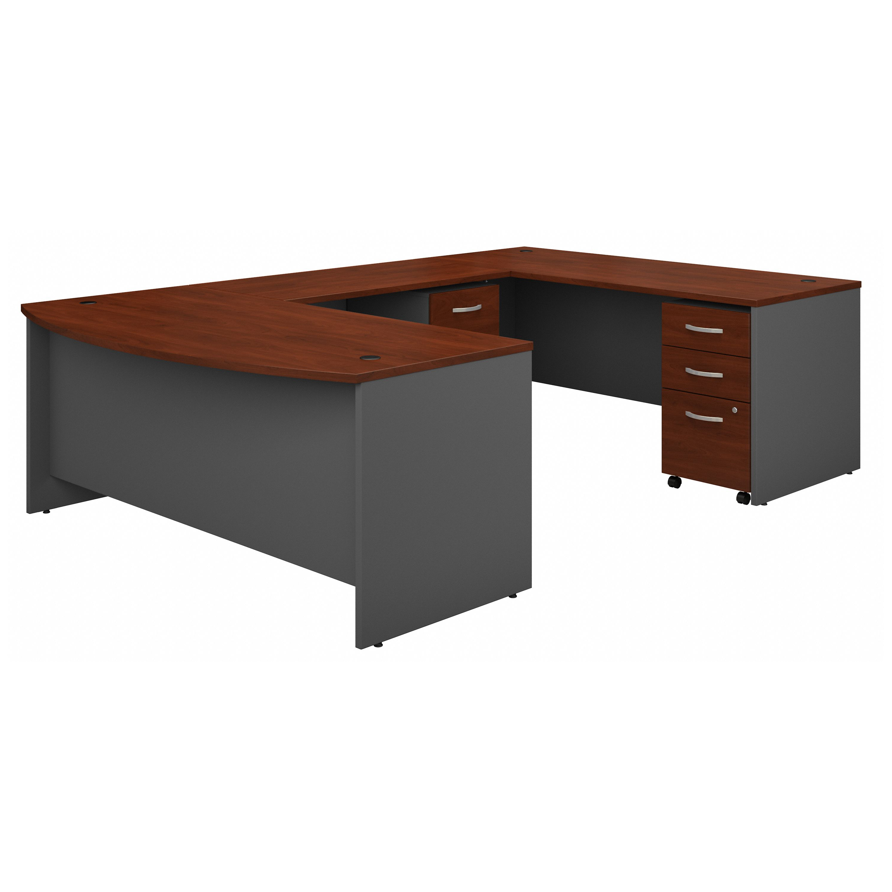 Shop Bush Business Furniture Series C 72W x 36D Bow Front U Shaped Desk with Mobile File Cabinets 02 SRC043HCSU #color_hansen cherry/graphite gray