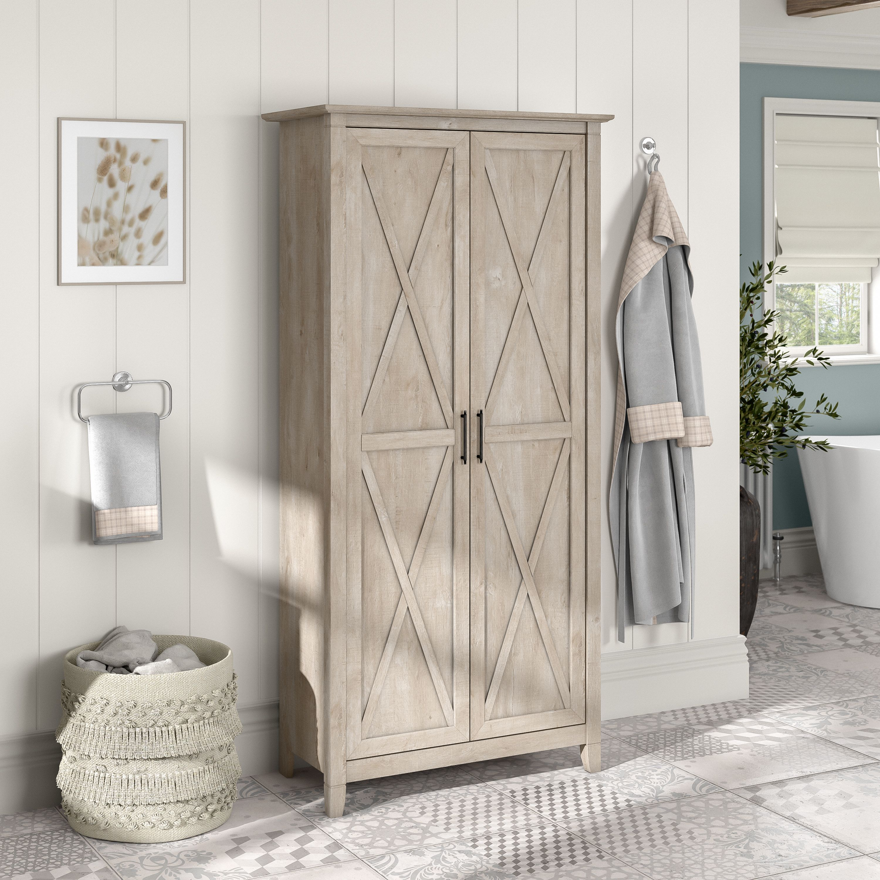 Shop Bush Furniture Key West Bathroom Storage Cabinet with Doors 01 KWS266WG-Z1 #color_washed gray