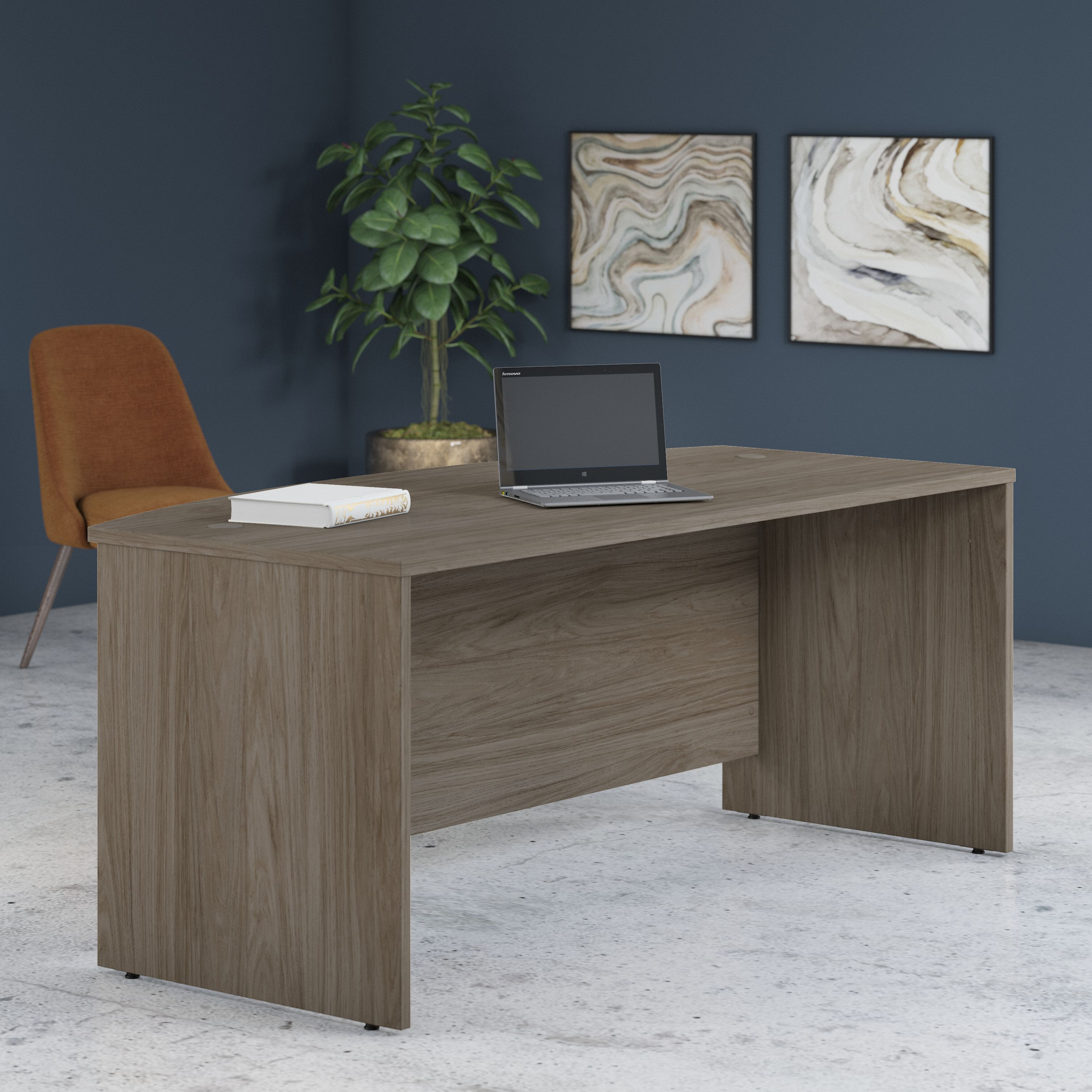 Shop Bush Business Furniture Studio C 72W x 36D Bow Front Desk 06 SCD172MH #color_modern hickory