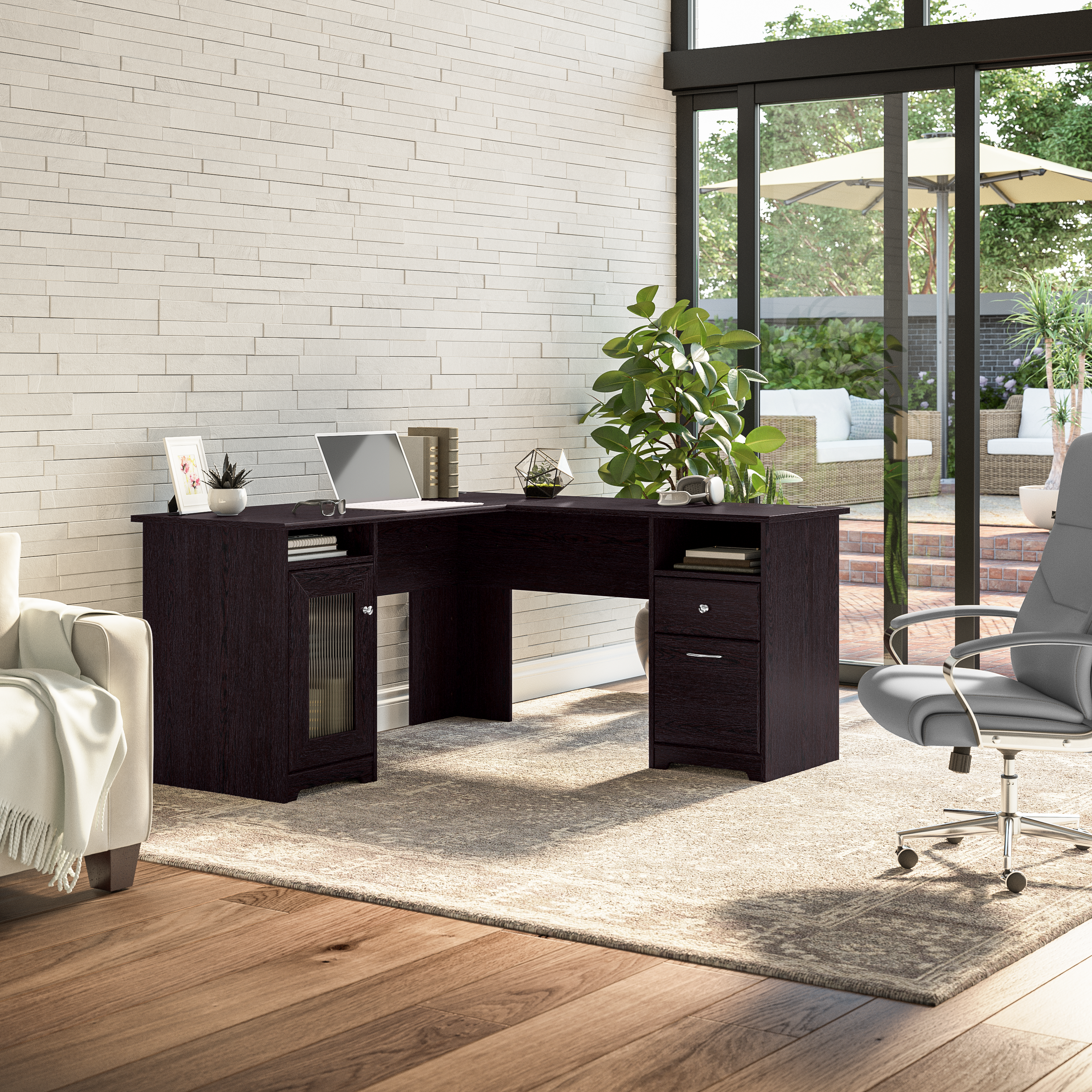 Shop Bush Furniture Cabot 60W L Shaped Computer Desk with Storage 01 WC31830K #color_espresso oak