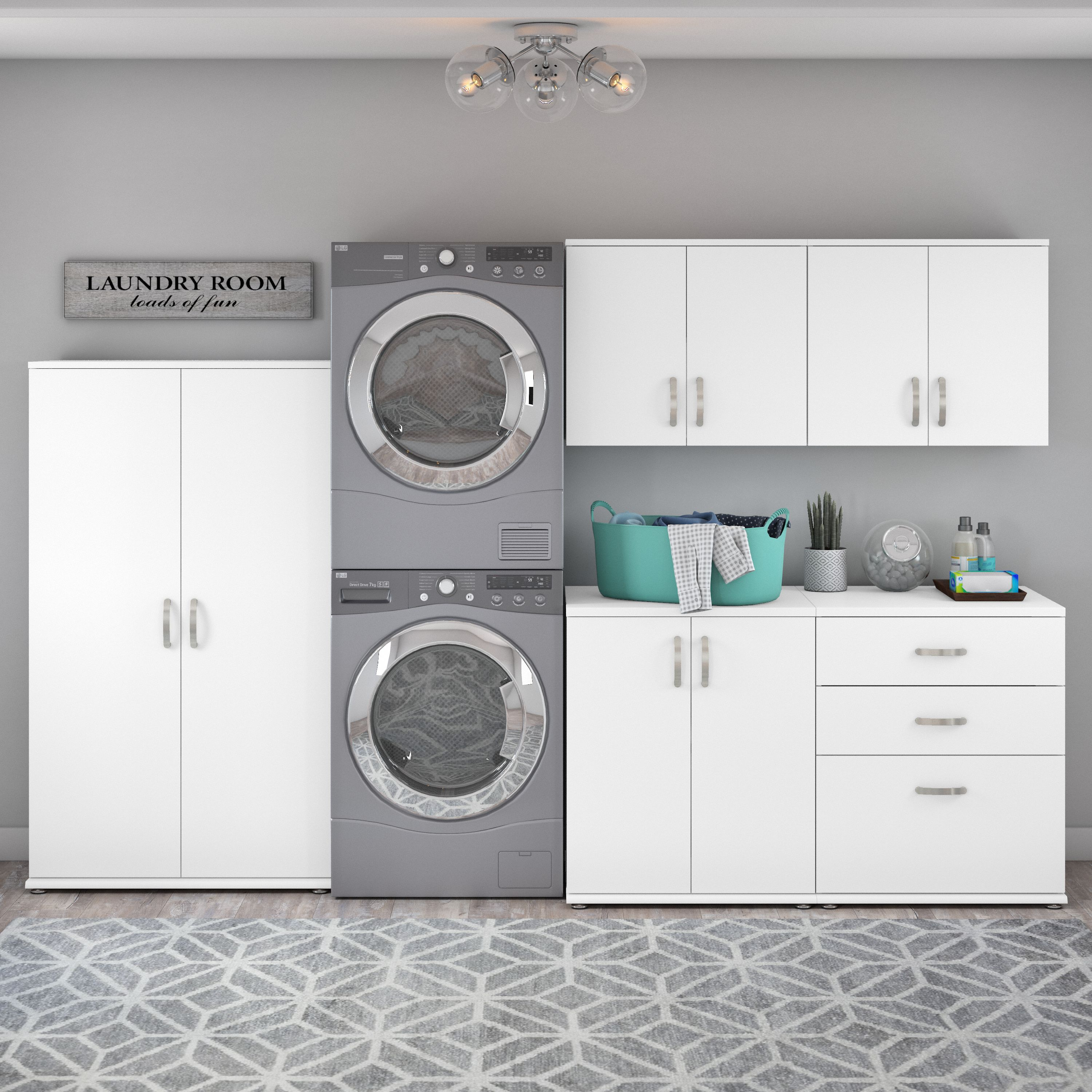 Shop Bush Business Furniture Universal 5 Piece Modular Laundry Room Storage Set with Floor and Wall Cabinets 01 LNS003WH #color_white