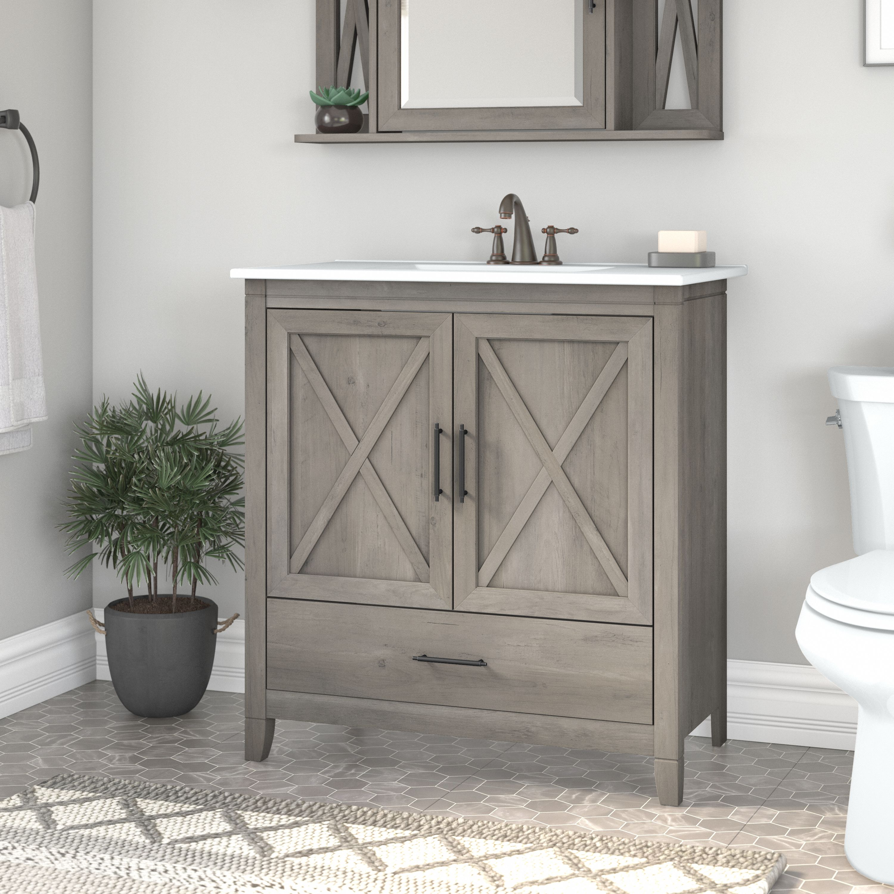 Shop Bush Furniture Key West 32W Bathroom Vanity with Sink 01 KWVN132DG-03K #color_driftwood gray