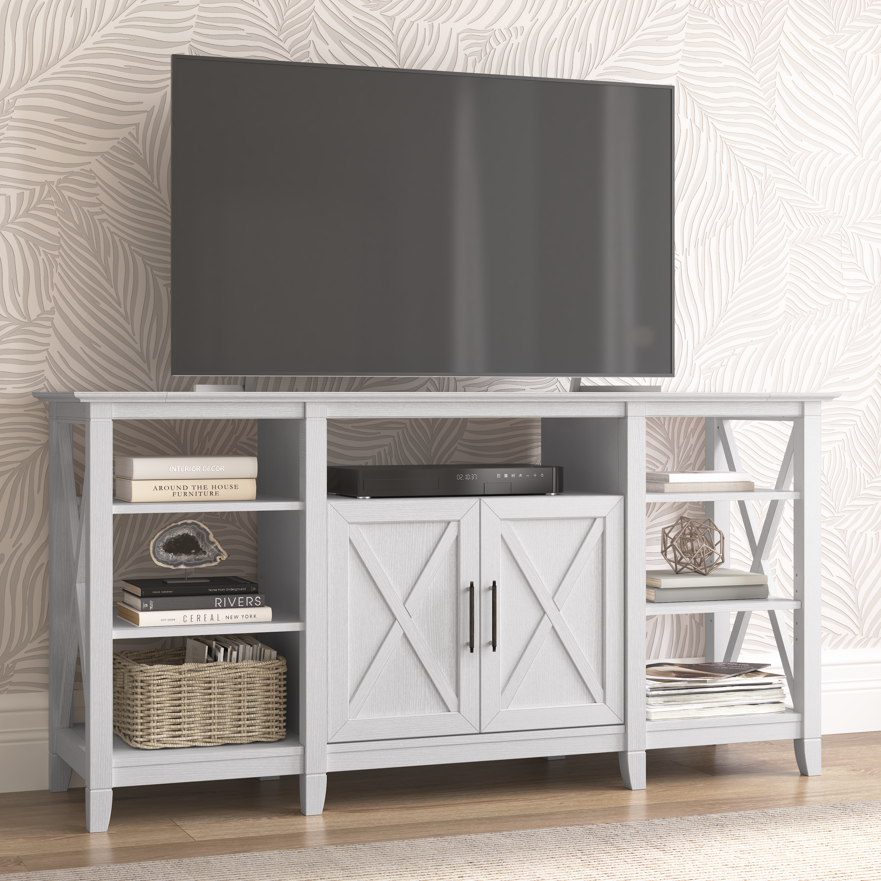 Shop Bush Furniture Key West Tall TV Stand for 65 Inch TV 01 KWV160WT-03 #color_pure white oak