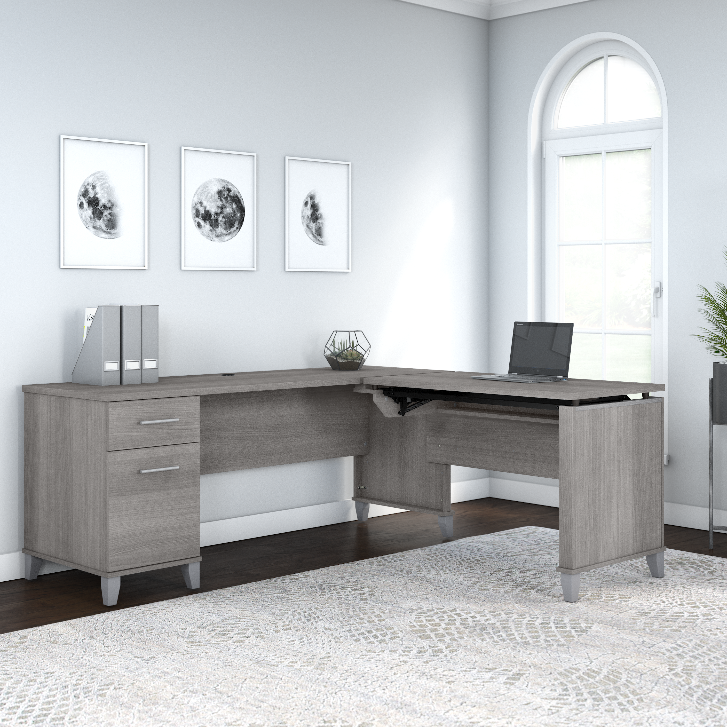Shop Bush Furniture Somerset 72W 3 Position Sit to Stand L Shaped Desk 06 SET014PG #color_platinum gray
