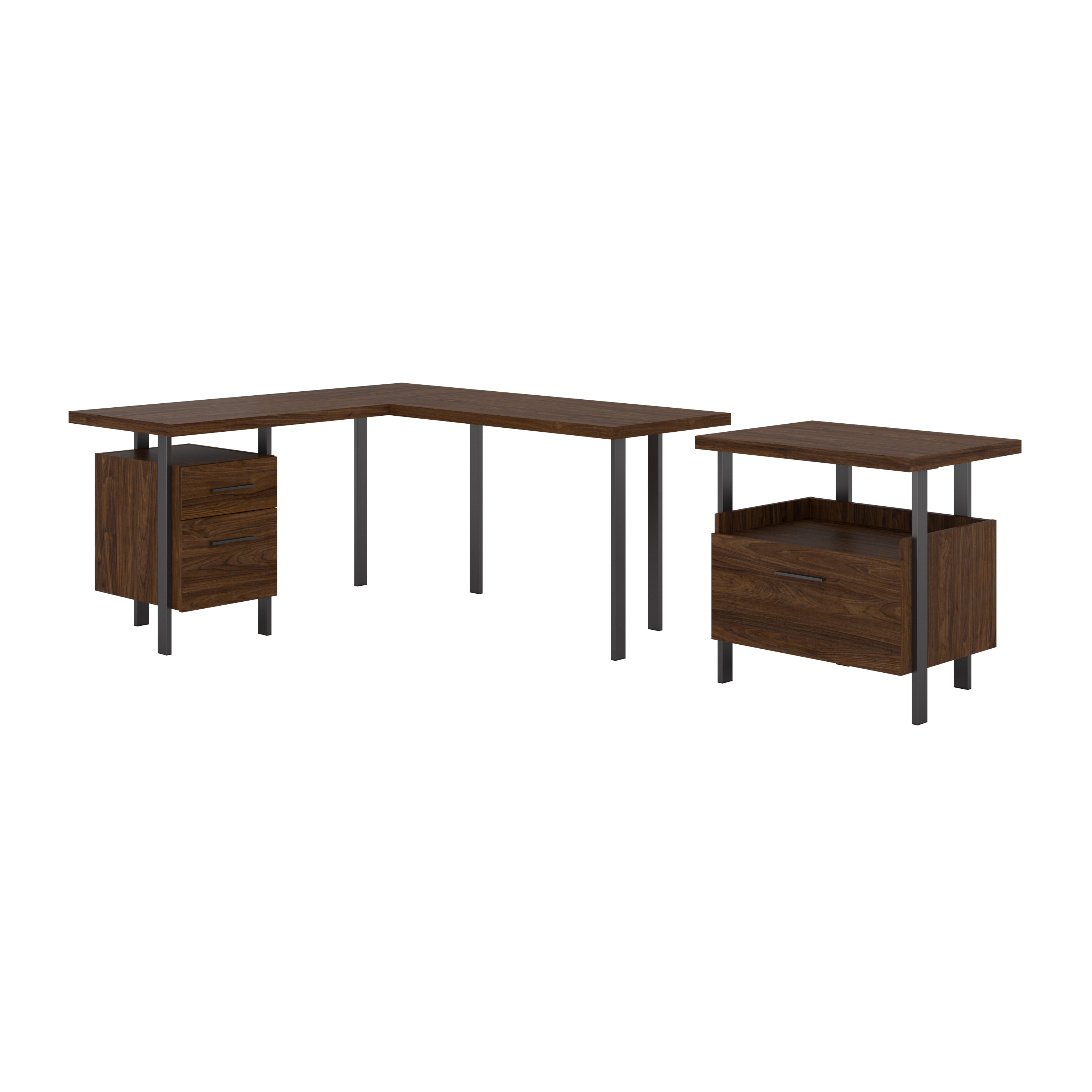 Shop Bush Furniture Architect 60W L Shaped Desk with Lateral File Cabinet 02 ACT004MW #color_modern walnut
