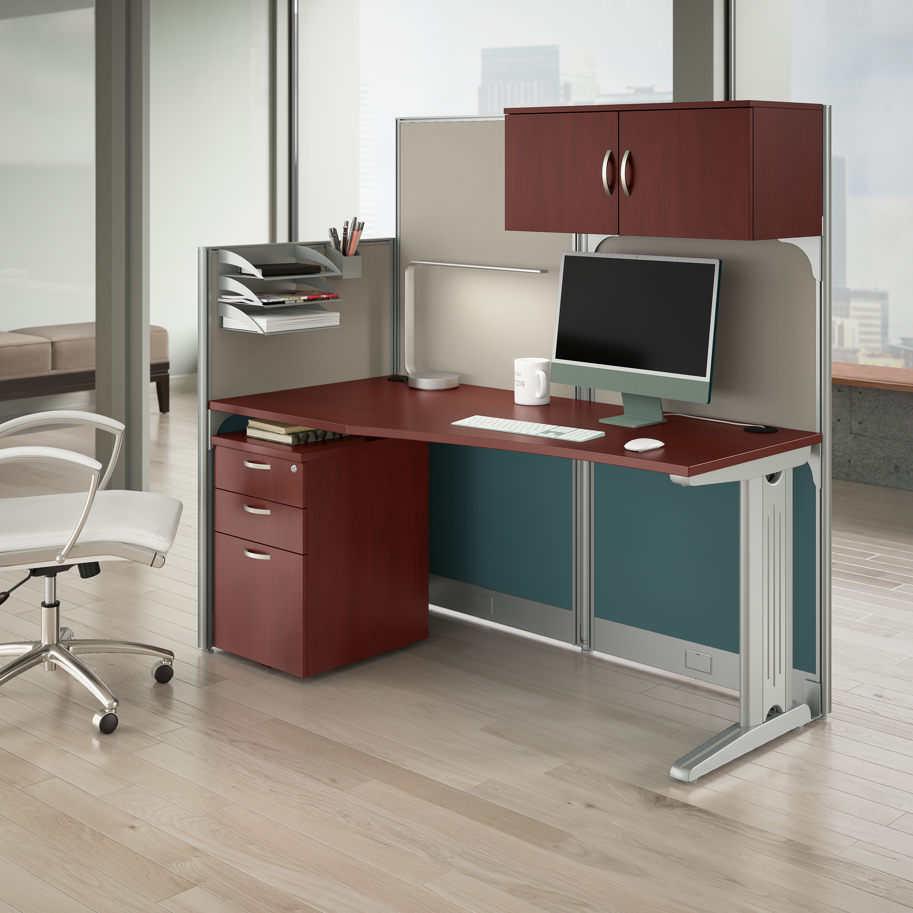 Shop Bush Business Furniture Office in an Hour 65W Straight Cubicle Desk with Storage, Drawers, and Organizers 01 WC36492-03STGK #color_hansen cherry