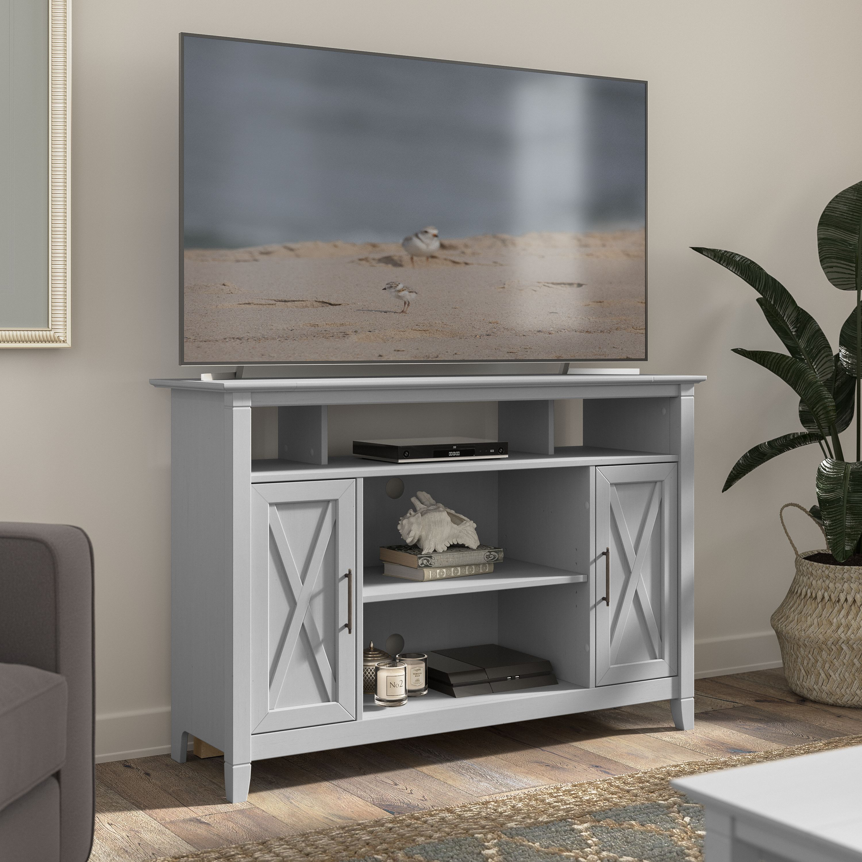Shop Bush Furniture Key West Tall TV Stand for 55 Inch TV 01 KWV148CG-03 #color_cape cod gray