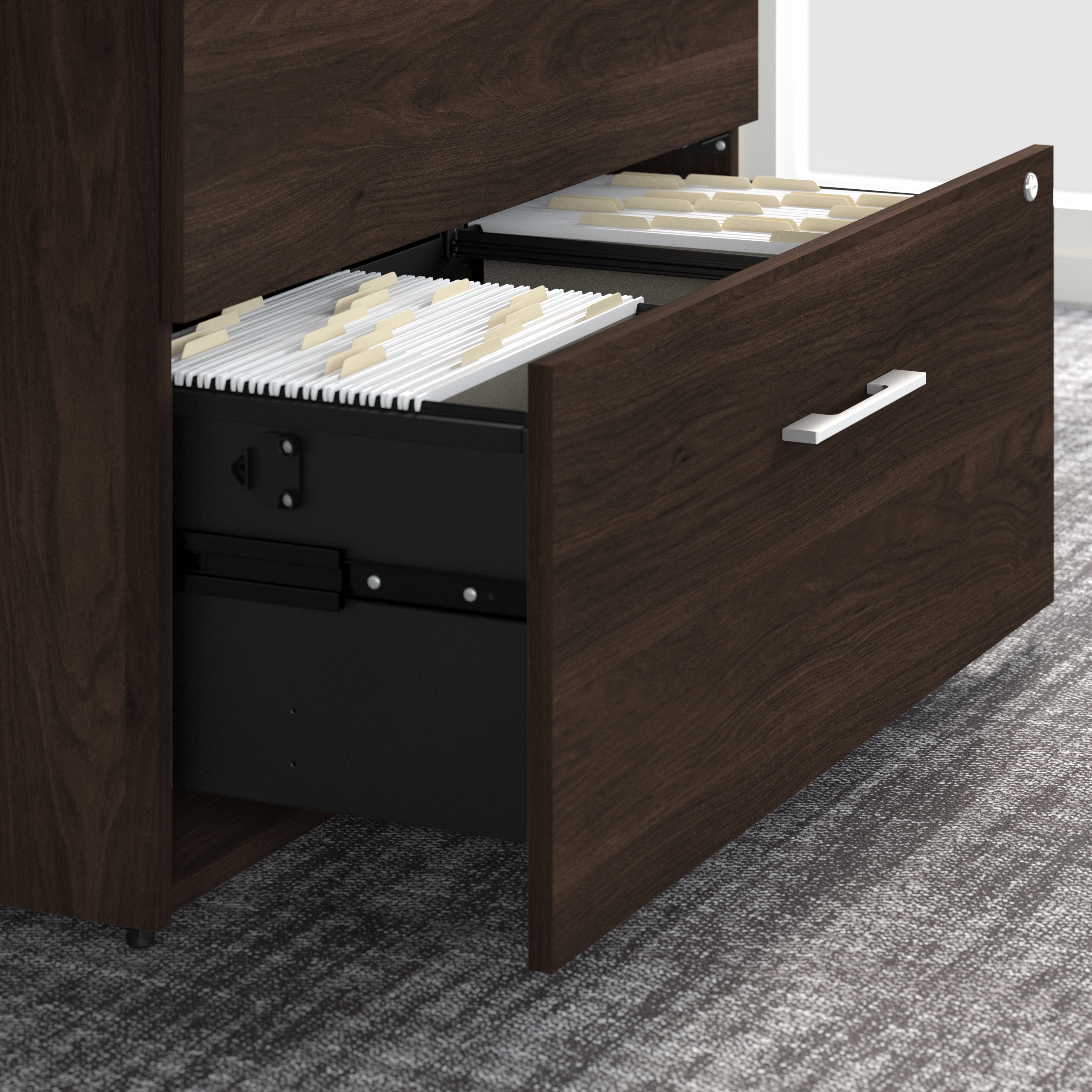 Shop Bush Business Furniture Office 500 Low Storage Cabinet with Drawers and Shelves 03 OFS145BW #color_black walnut