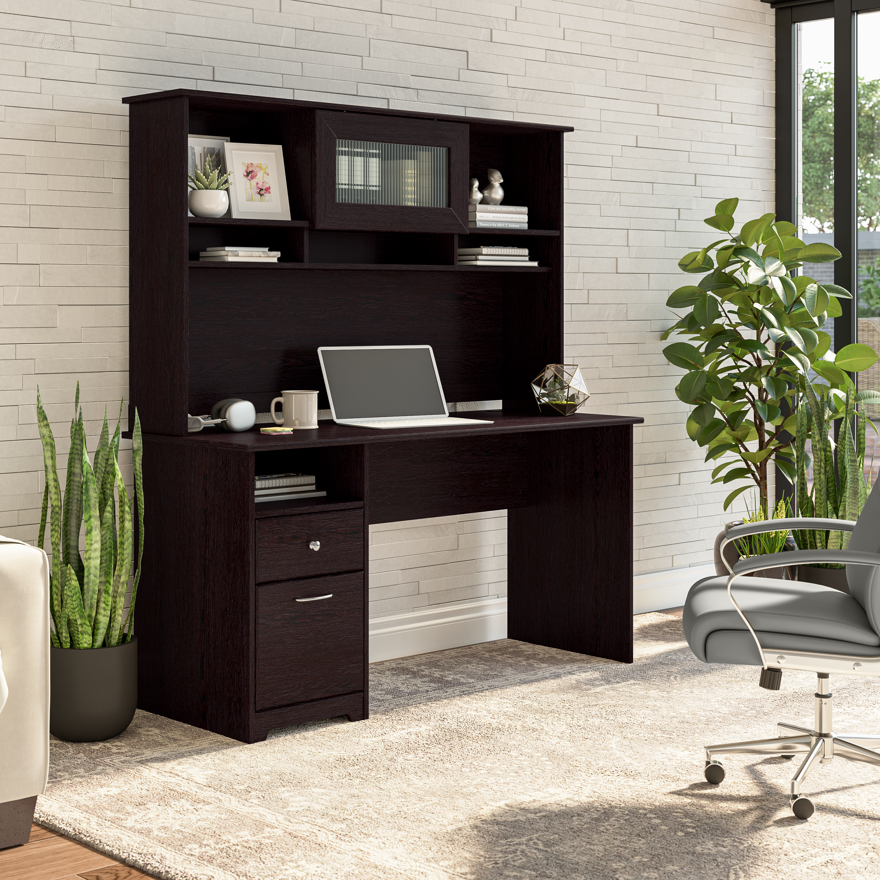 Shop Bush Furniture Cabot 60W Computer Desk with Hutch 01 CAB042EPO #color_espresso oak