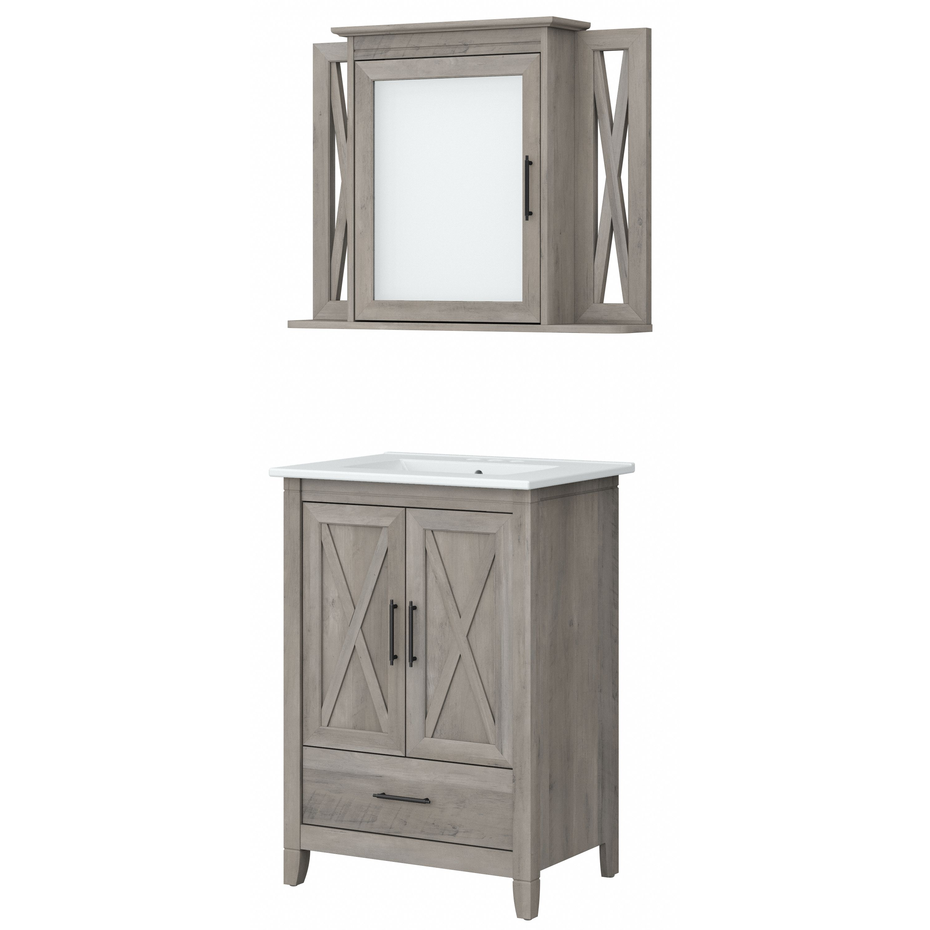 Shop Bush Furniture Key West 24W Bathroom Vanity Sink with Mirror 02 KWS029DG #color_driftwood gray