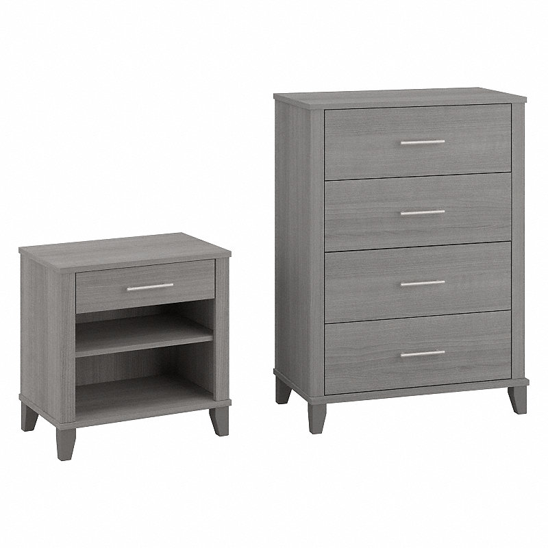 Shop Bush Furniture Somerset Chest of Drawers and Nightstand Set 02 SET034PG #color_platinum gray