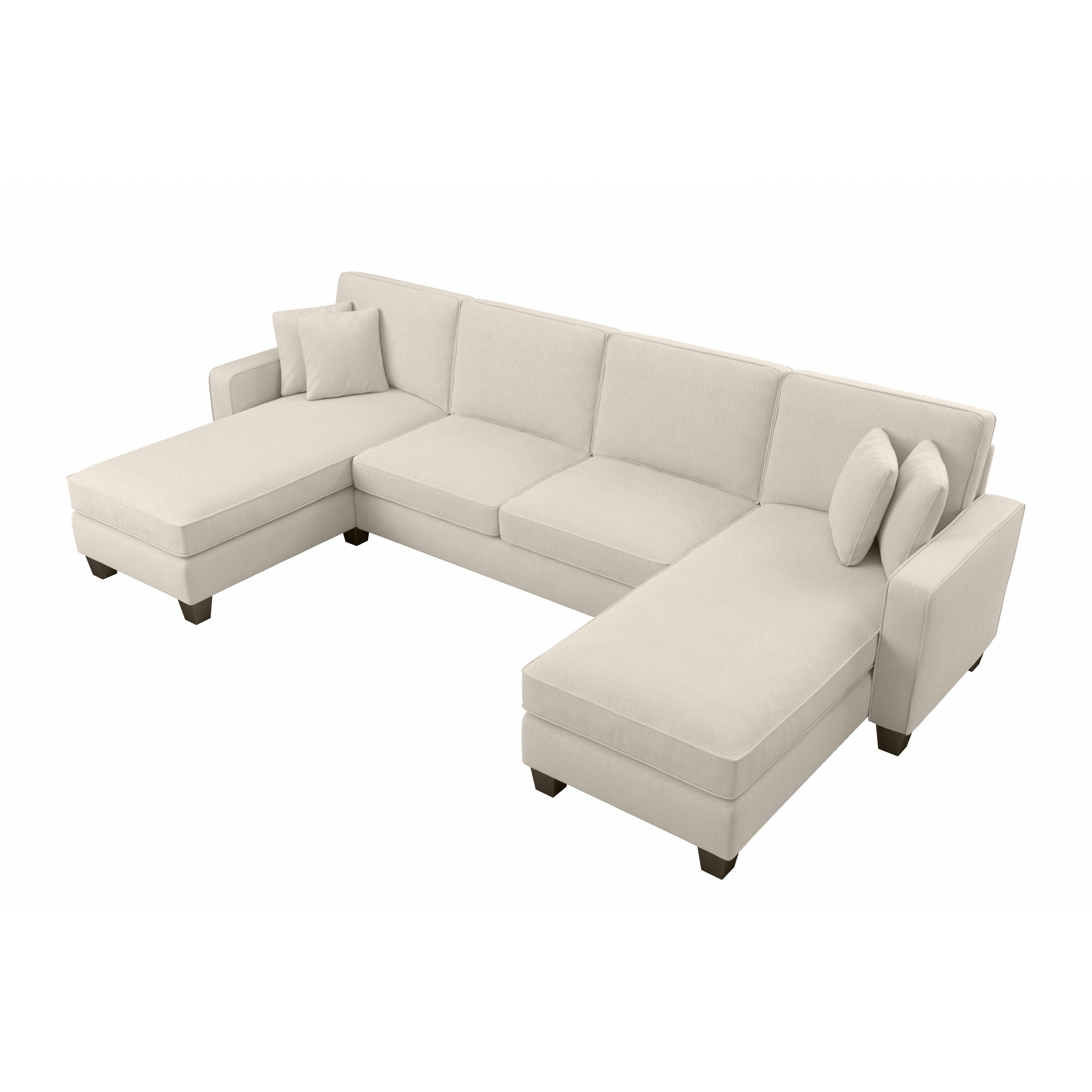 Shop Bush Furniture Stockton 131W Sectional Couch with Double Chaise Lounge 02 SNY130SCRH-03K #color_cream herringbone fabric