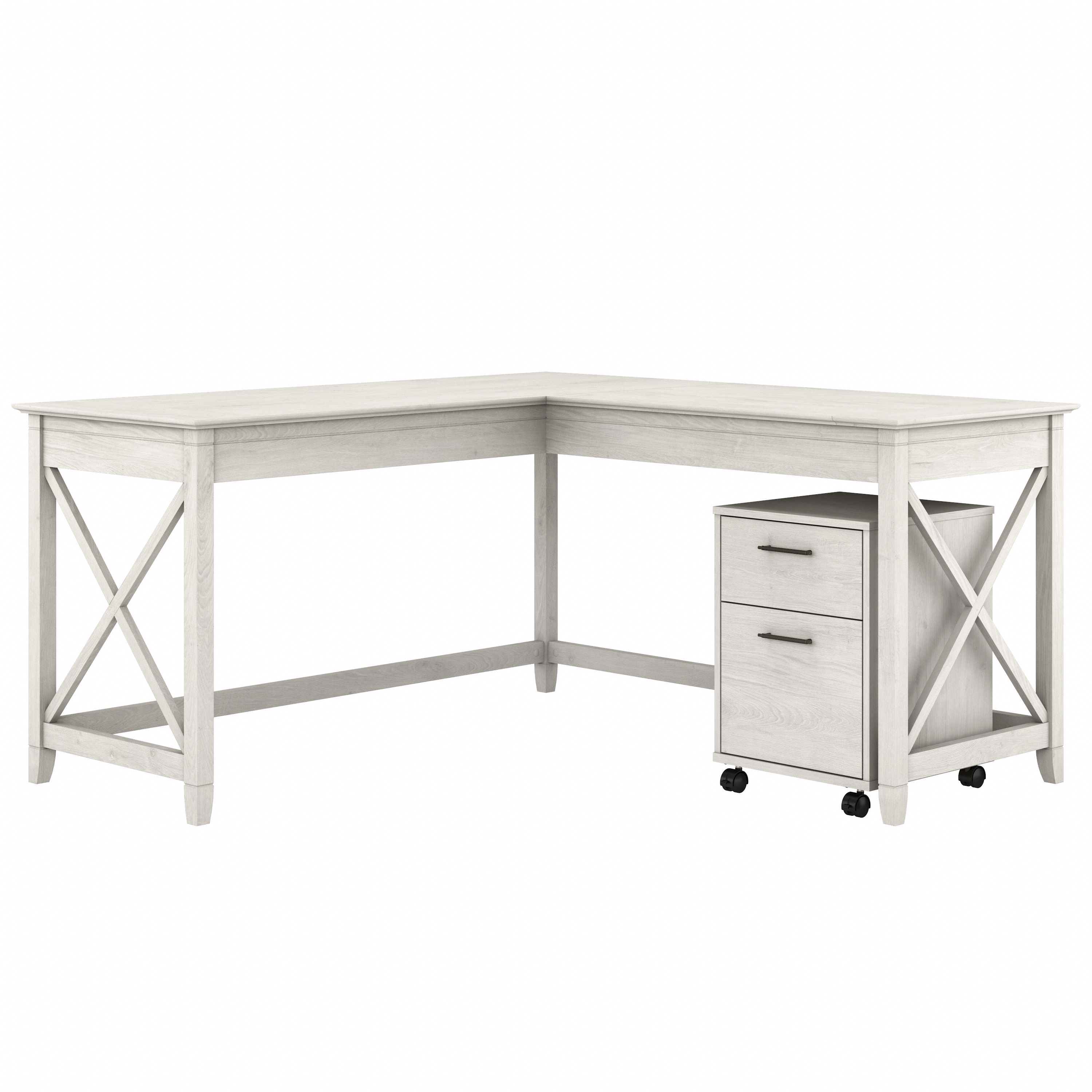Shop Bush Furniture Key West 60W L Shaped Desk with 2 Drawer Mobile File Cabinet 02 KWS013LW #color_linen white oak