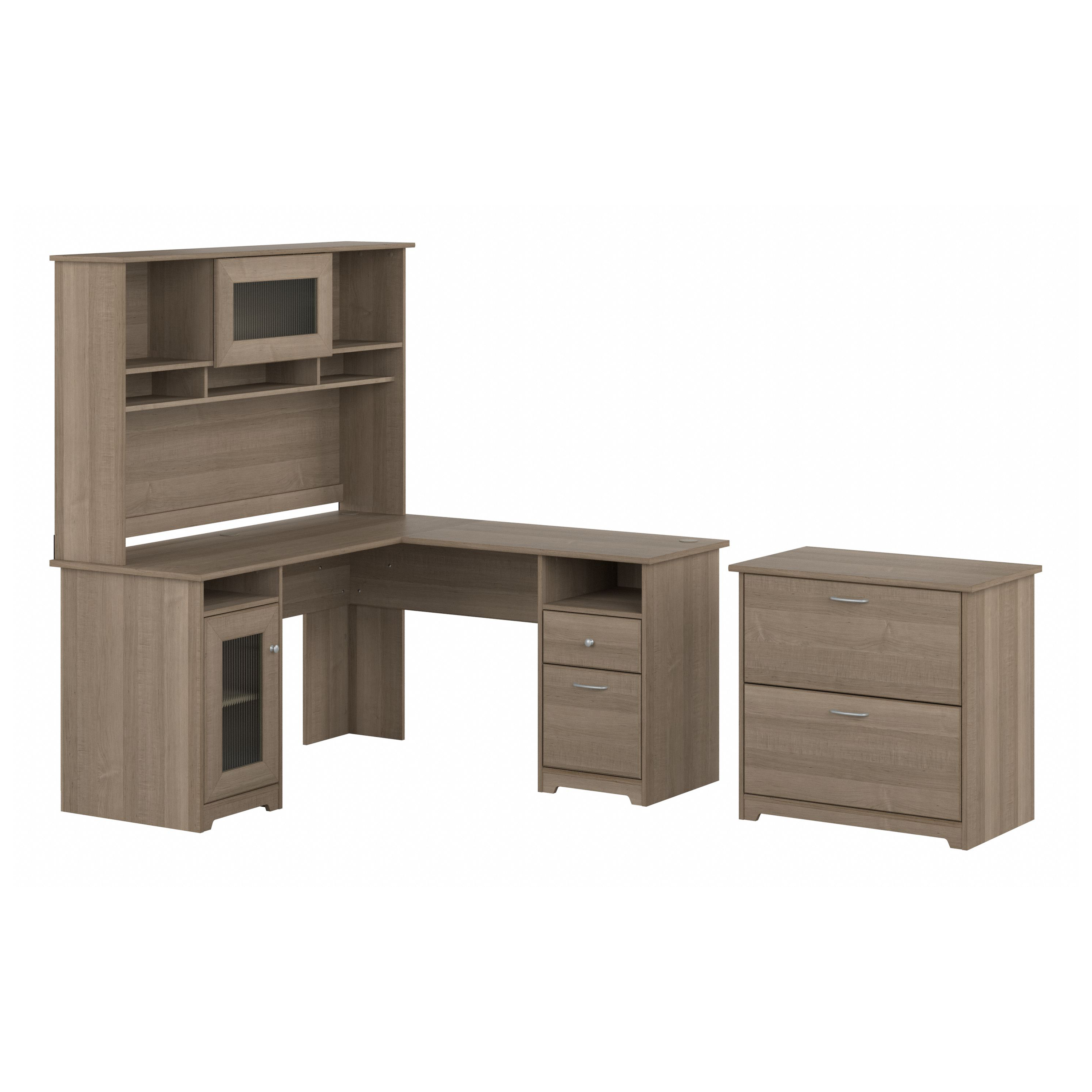 Shop Bush Furniture Cabot 60W L Shaped Computer Desk with Hutch and Lateral File Cabinet 02 CAB005AG #color_ash gray