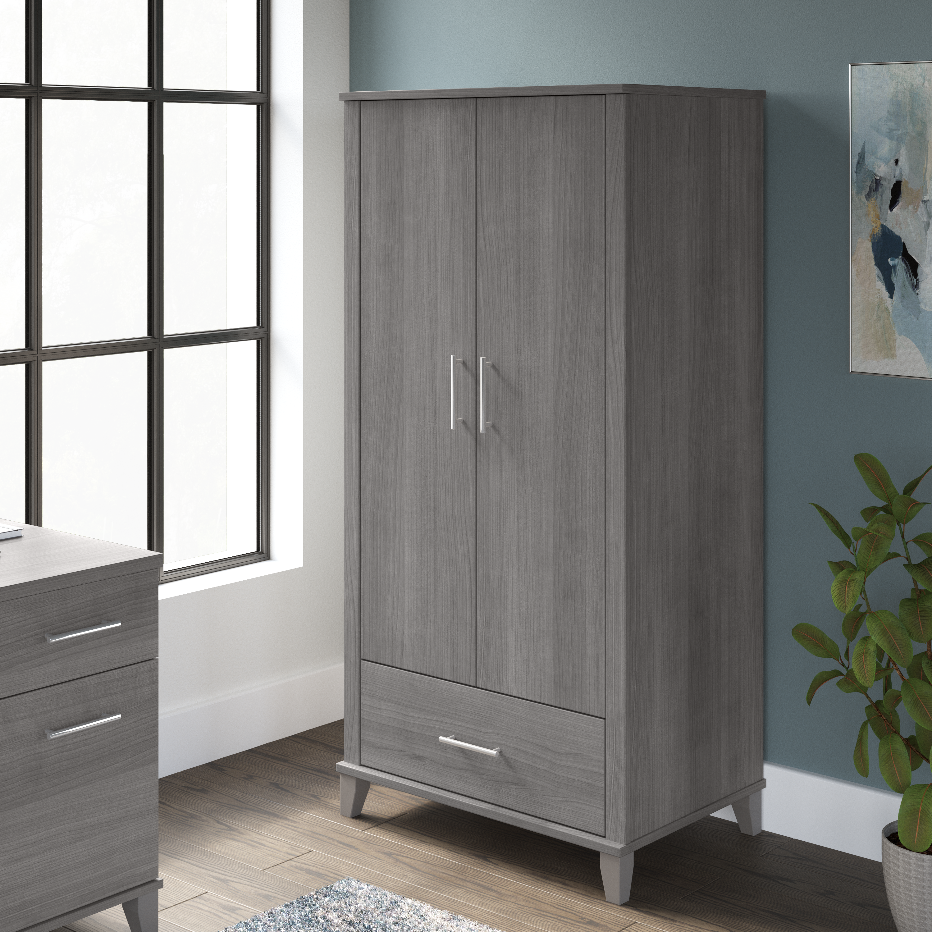Shop Bush Furniture Somerset Tall Storage Cabinet with Doors and Drawer 01 STS166PGK-Z2 #color_platinum gray