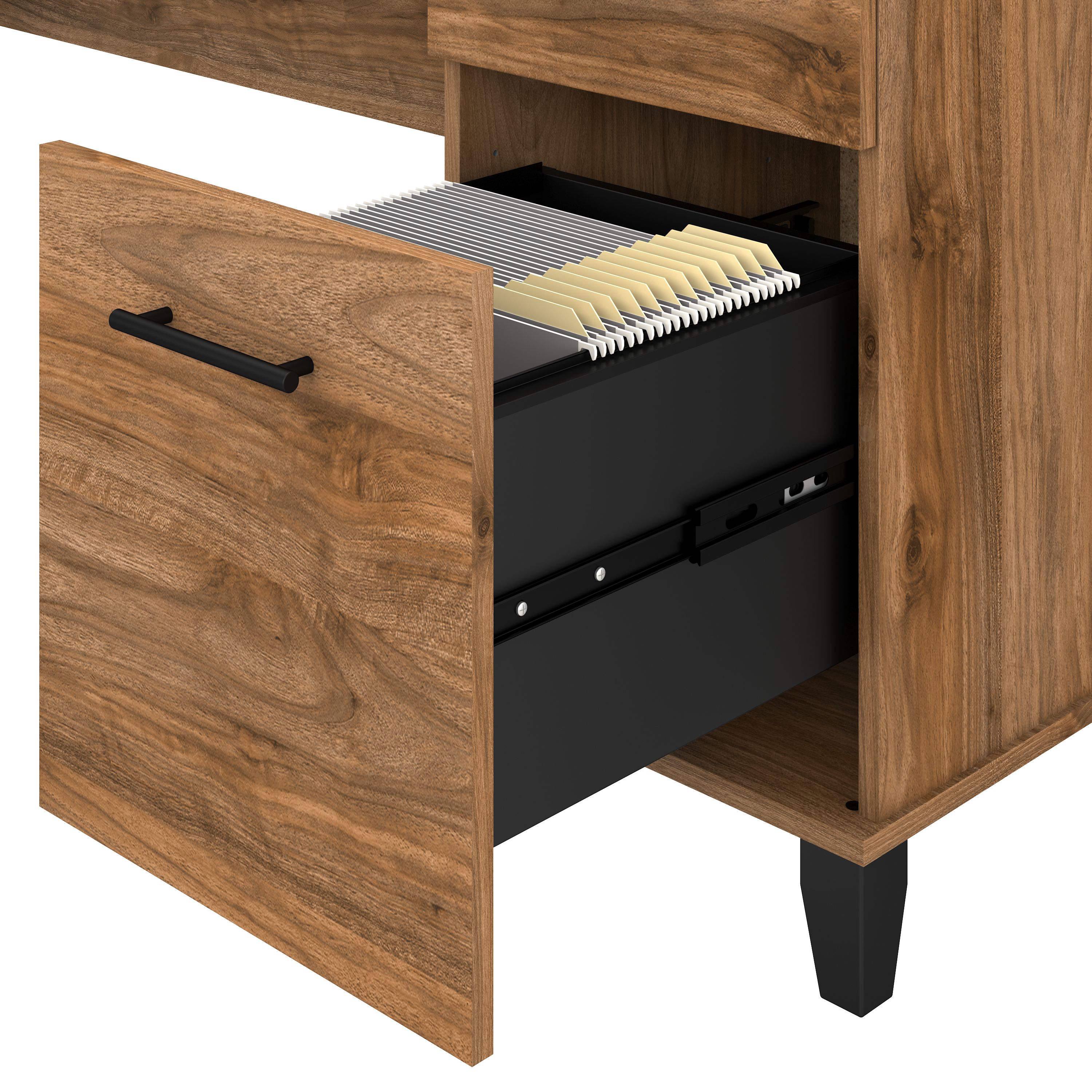 Shop Bush Furniture Somerset 60W Office Desk with Lateral File Cabinet and 5 Shelf Bookcase 03 SET013FW #color_fresh walnut
