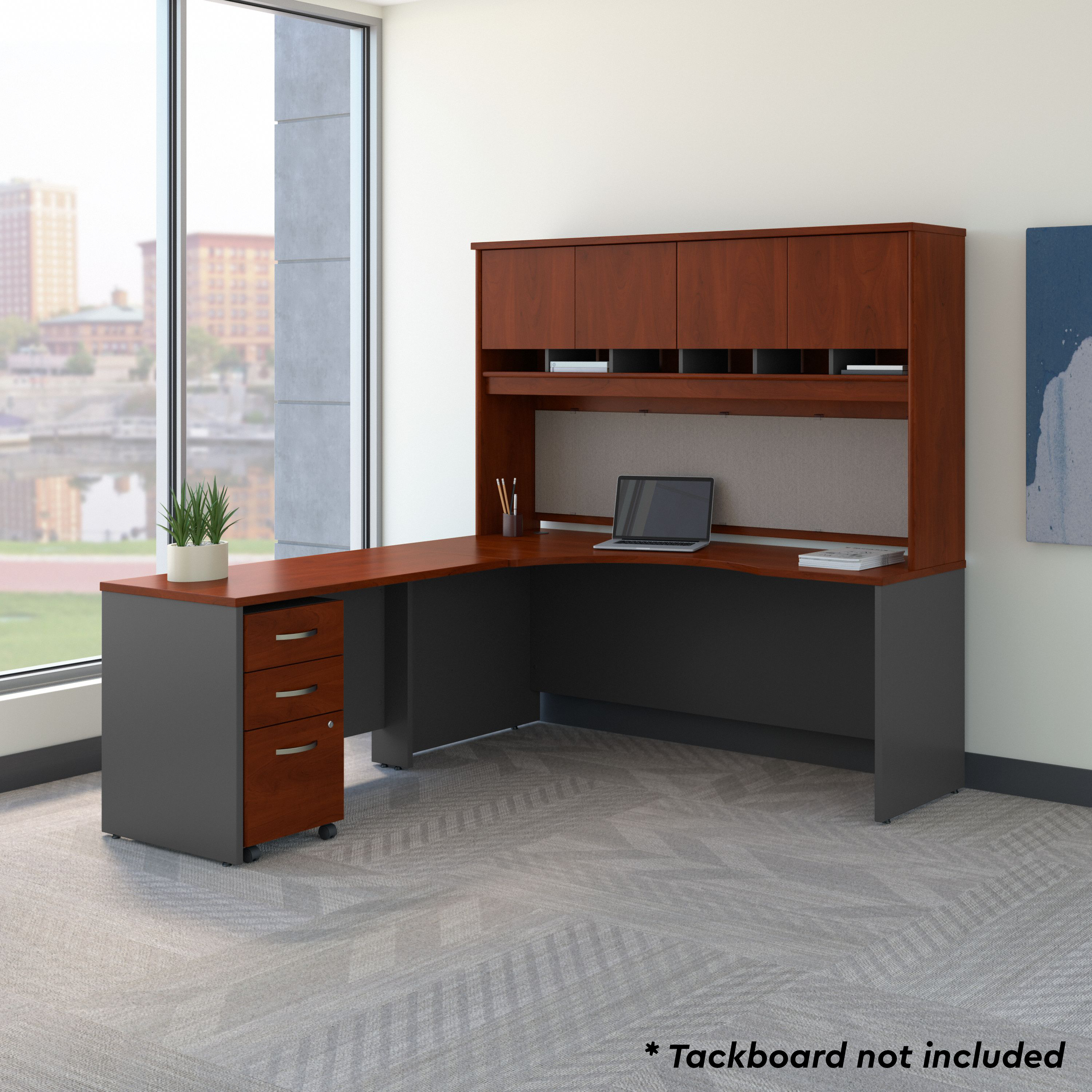 Shop Bush Business Furniture Series C 72W Left Handed Corner Desk with Hutch and Mobile File Cabinet 01 SRC088HCSU #color_hansen cherry/graphite gray
