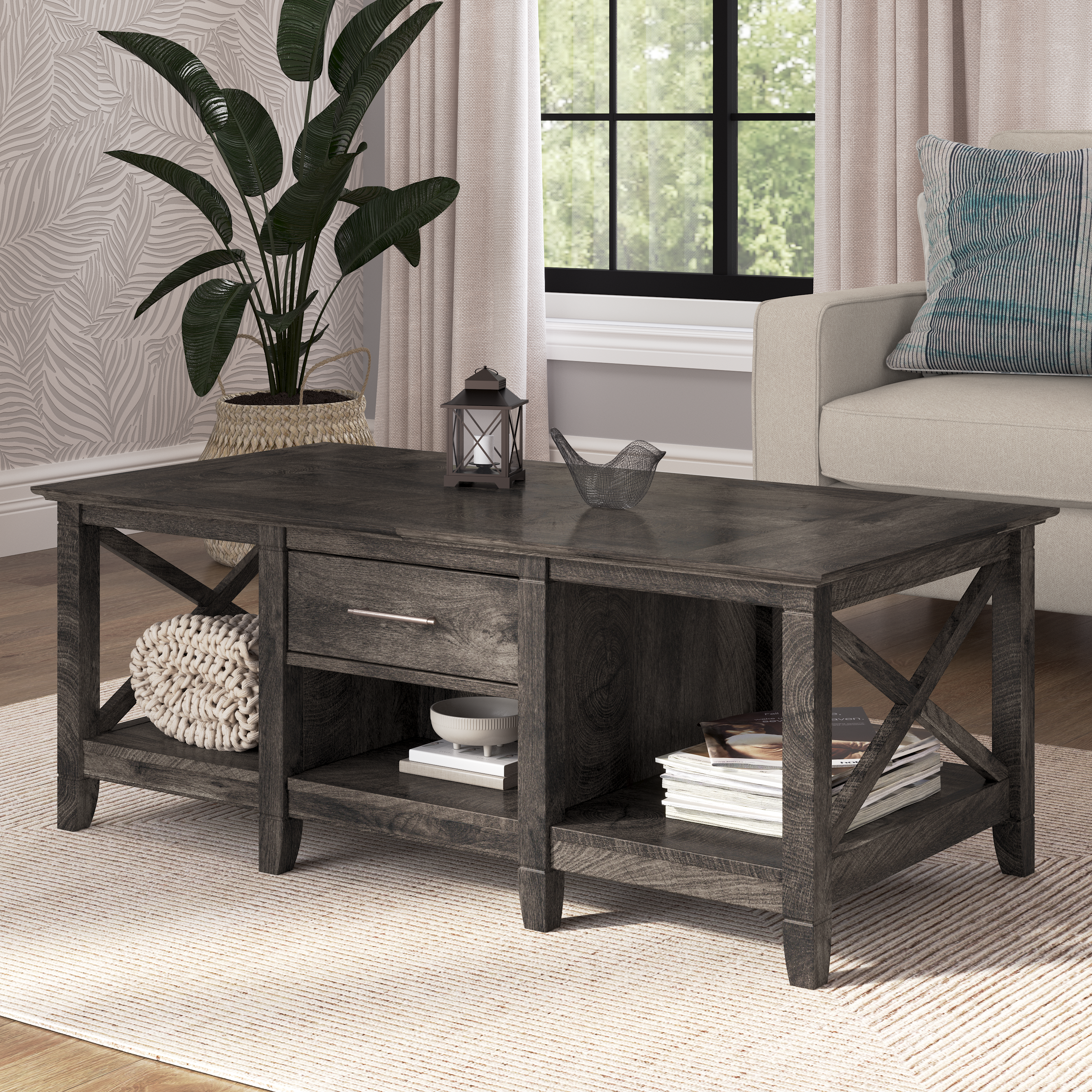 Shop Bush Furniture Key West Coffee Table with Storage 01 KWT148GH-03 #color_dark gray hickory